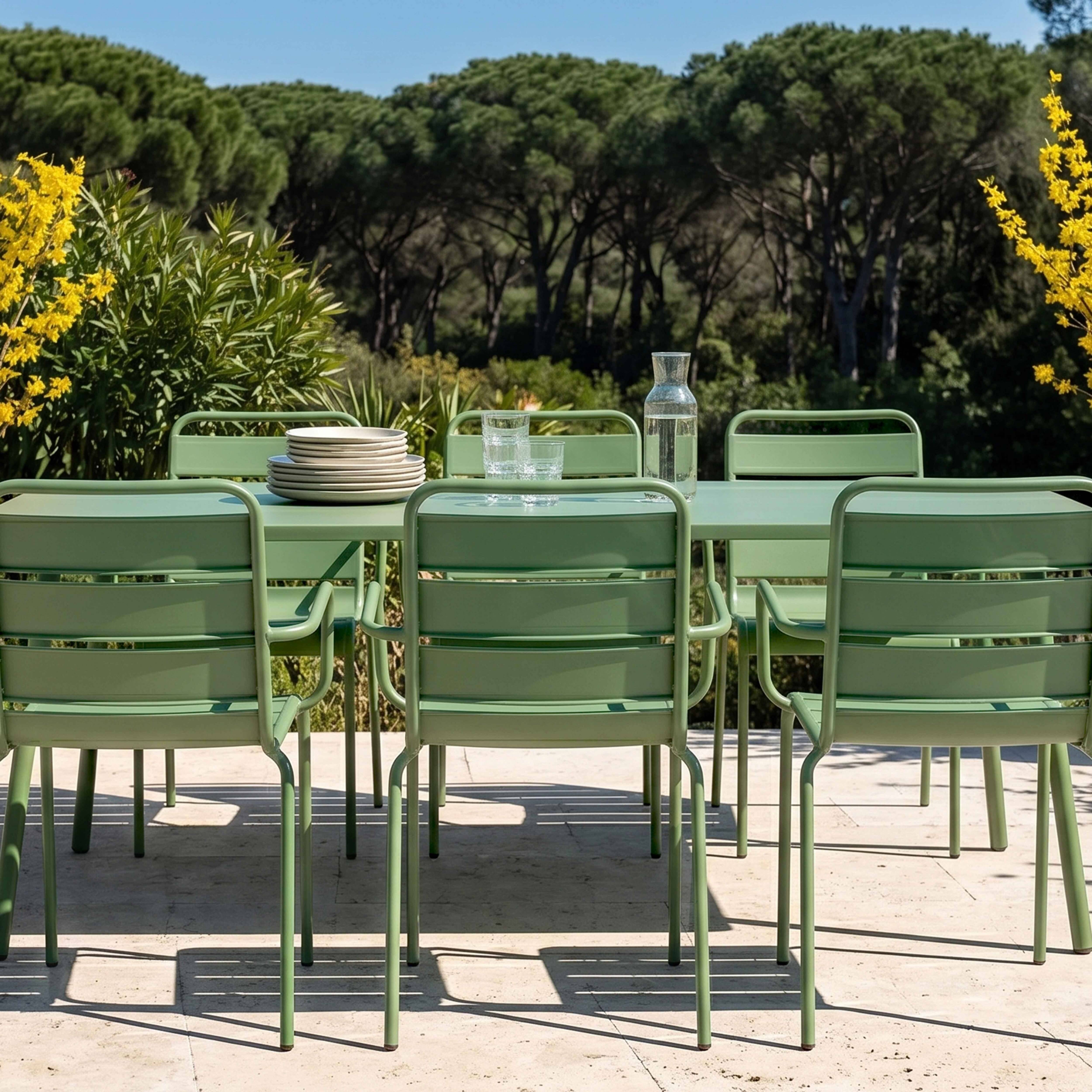 Oviala - Ensemble table de jardin et 8 fauteuils en métal vert cactus Palavas - Oviala - Imagen 3