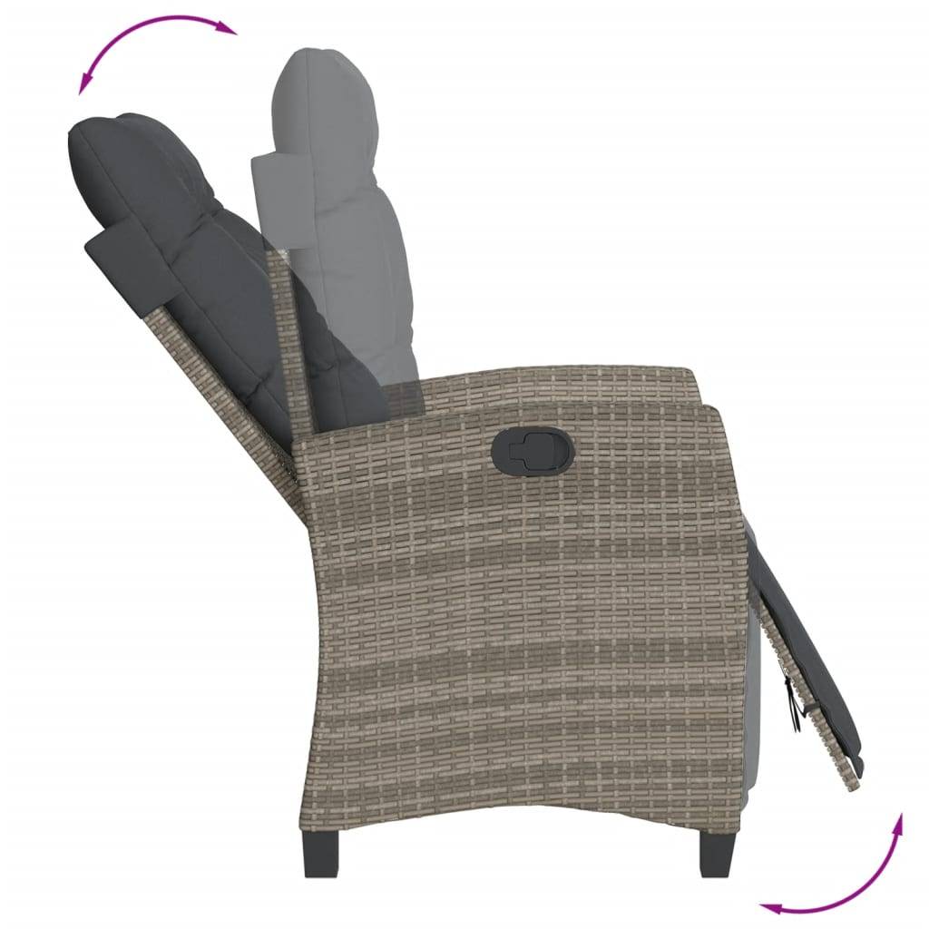 ComfortXL - Table et 6 Chaises Longues de Jardin Grises en Résine Tressée, Fauteuils Inclinables avec Repose-pieds – ComfortXL Outdoor Living - Image 4