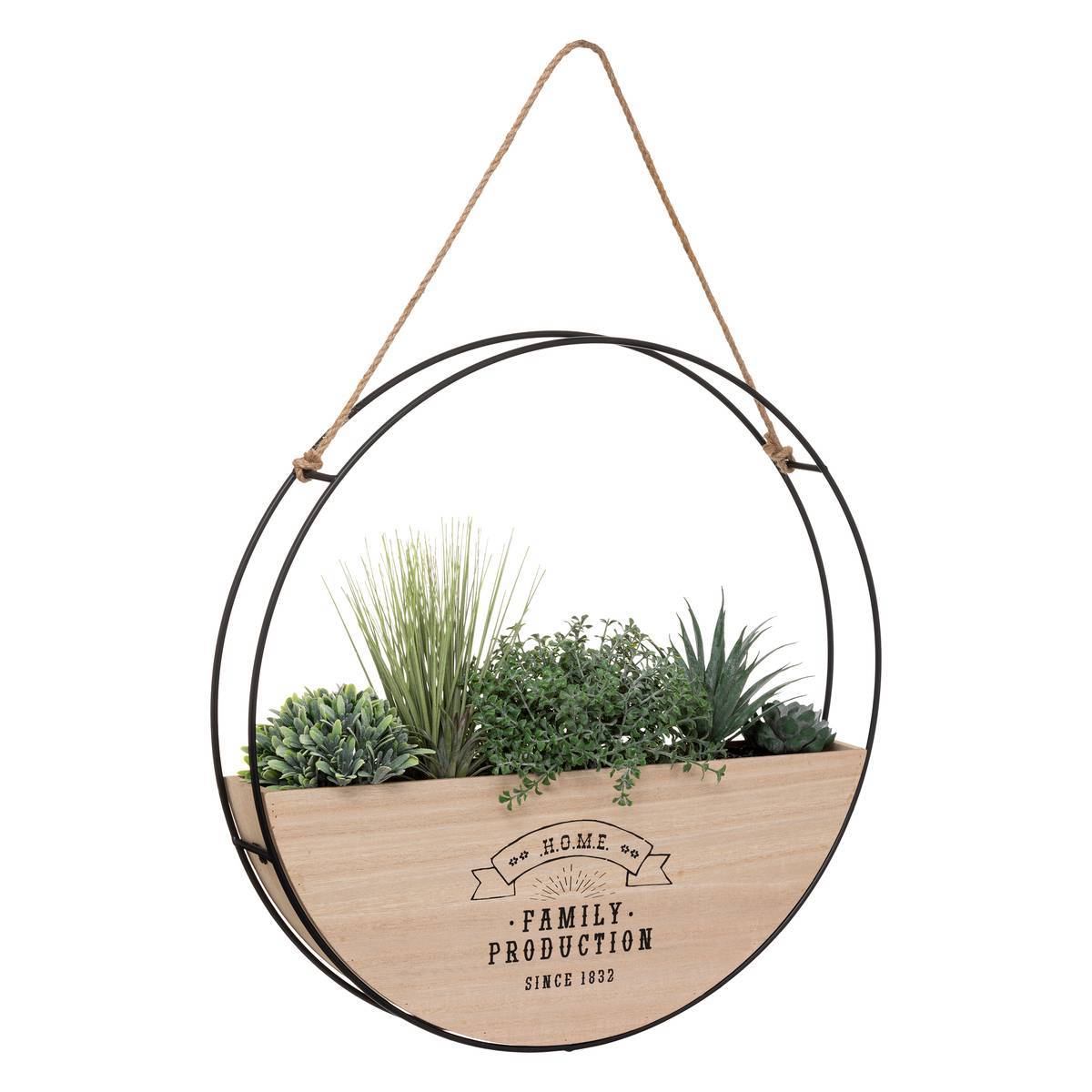 Atmosphera - Plante artificielle suspendue "Krista" en bois et métal D44cm - Atmosphera Créateur d'intérieur - Imagen 1