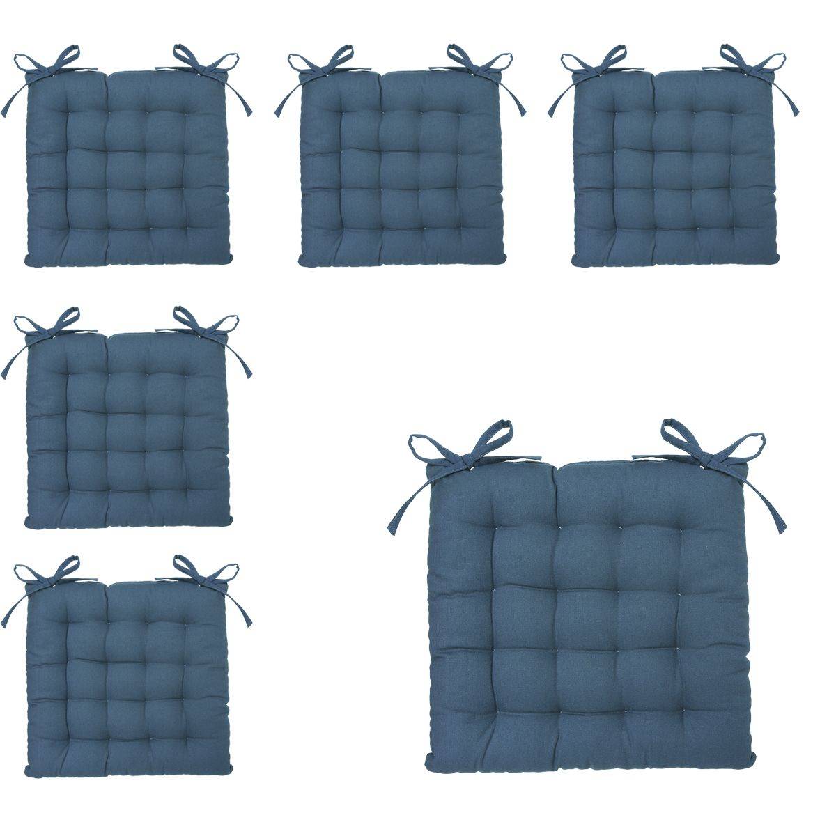 Lot de 6 Galettes de chaise en Coton Bleu canard  38 x 38 cm - Imagen 1