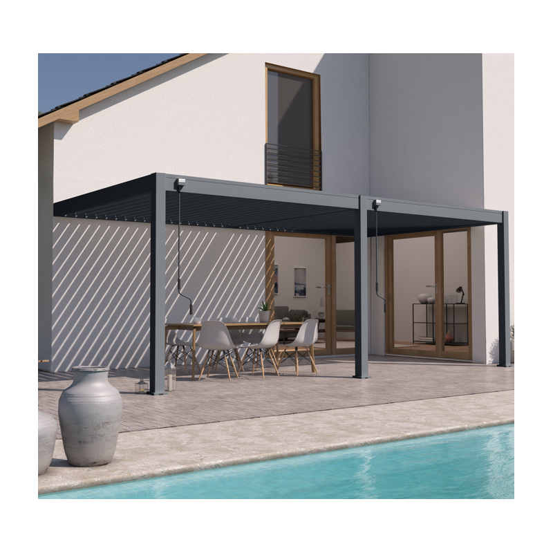 Chalet & Jardin - Pergola bioclimatique - Ombréa - adossée - 3x6M - Anthracite - Version 2 - 300x600x258 cm - Image 9
