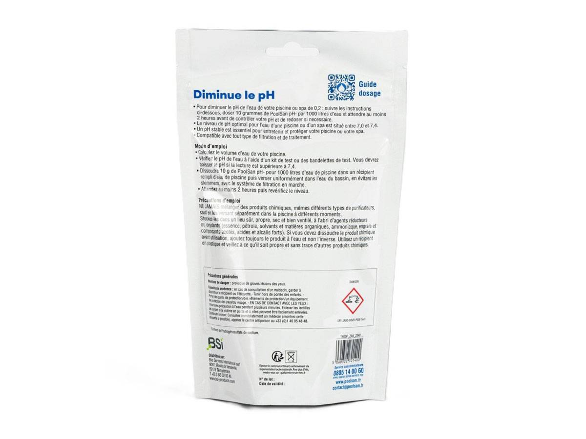 Poolsan - BSI - Pack Poolsan - pH Moins - Poudre - Pour Diminuer Et Stabiliser Le pH de l'Eau - Idéal Pour Piscine Et Spa - 800g - Imagen 2