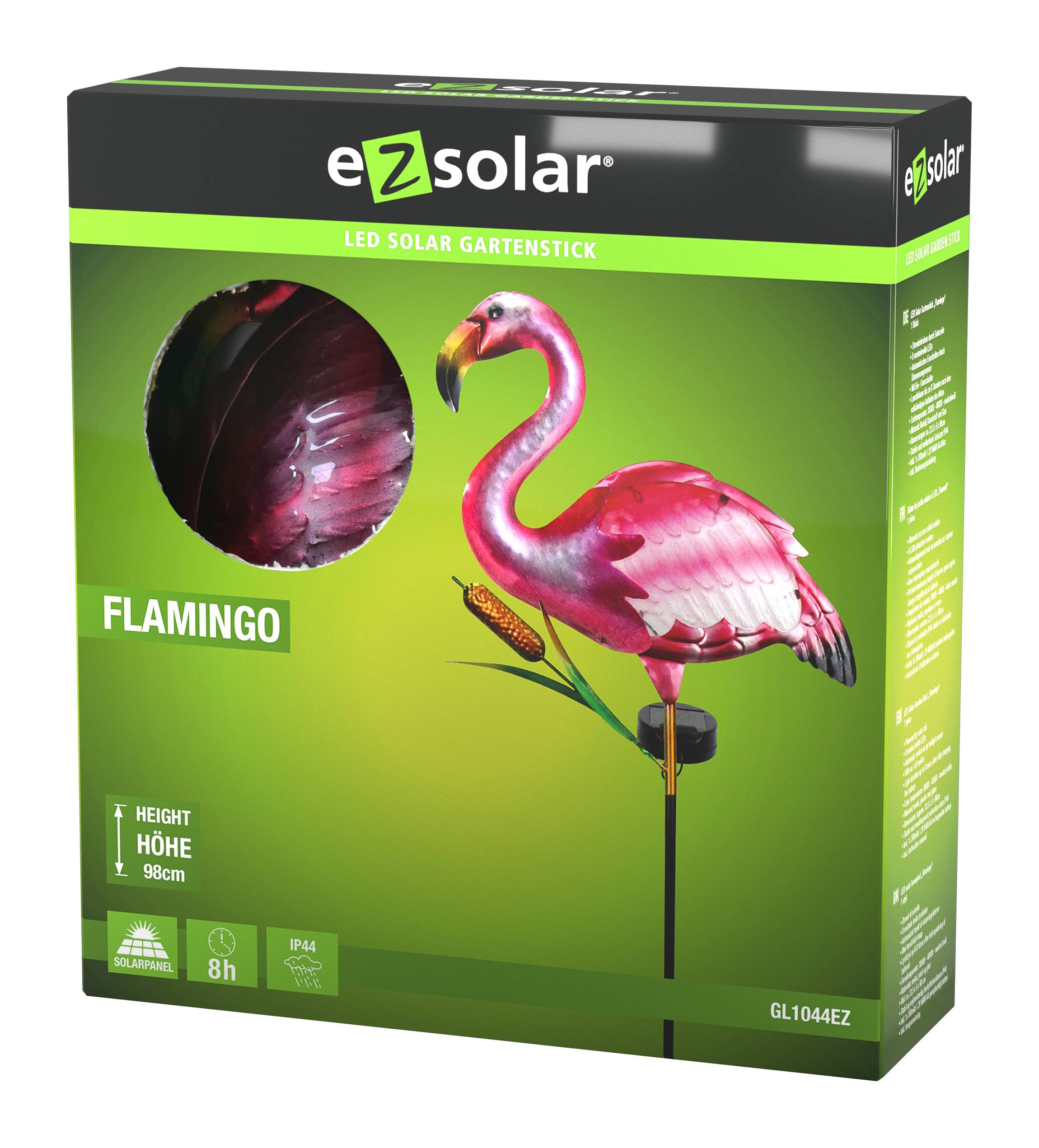 Grande lampe solaire flamand rose EZ Solar GL1044EZ - Imagen 1