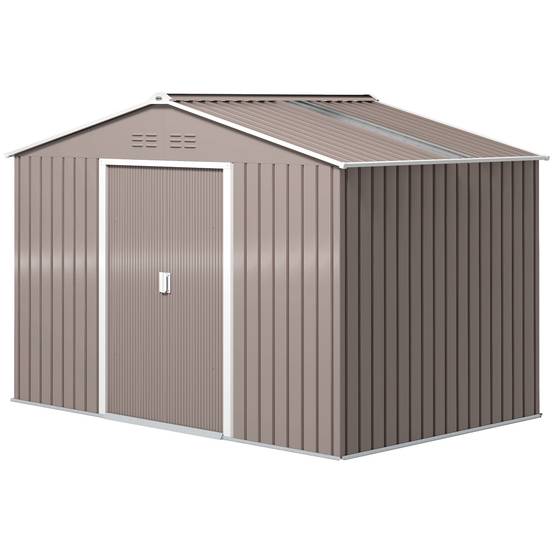Abri de jardin 5,4 m² 2,77 x 1,95 x 1,92 m kit de fondation porte coulissante ventilations tôle acier, gris clair - Image 2