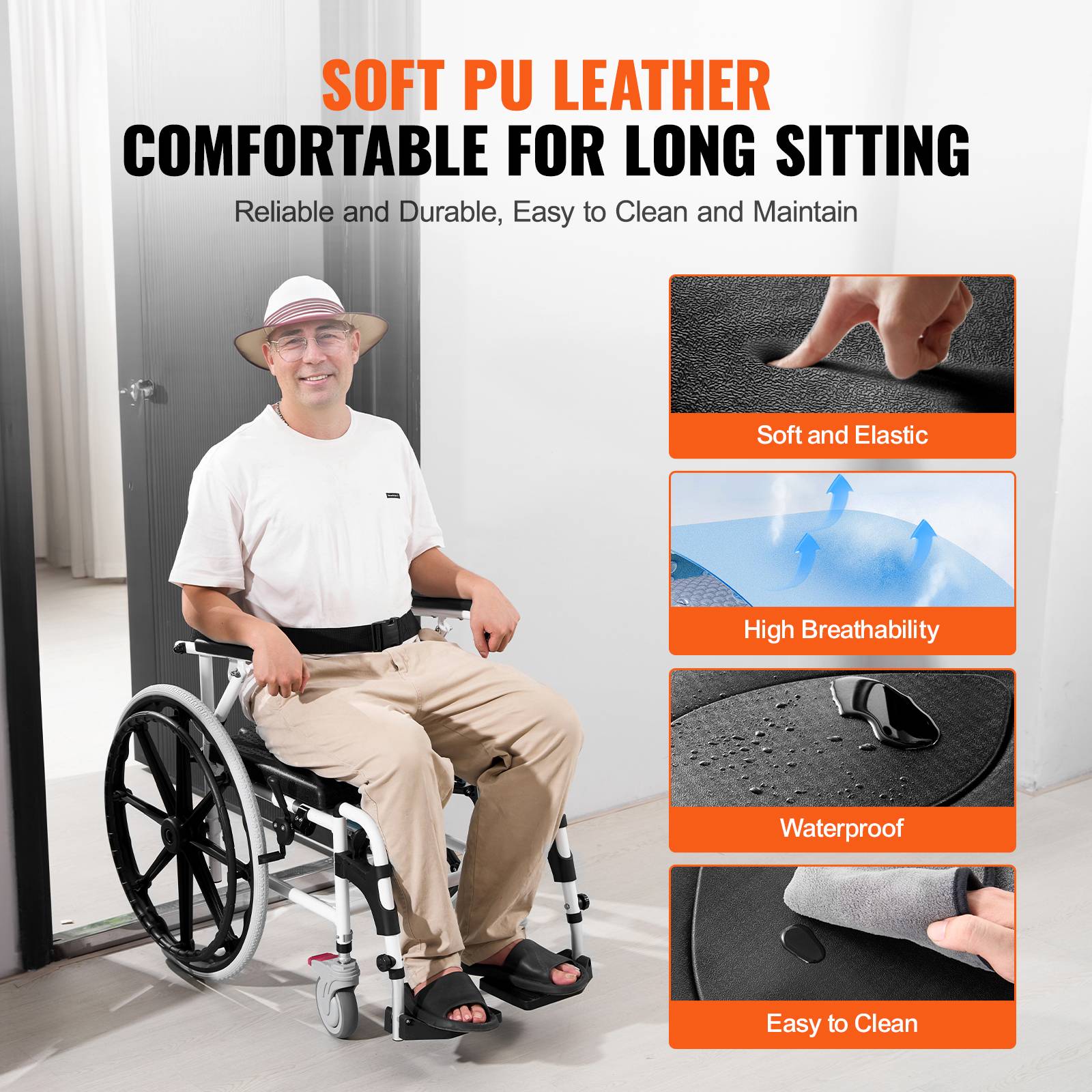 Vevor - VEVOR Fauteuil roulant de douche en aluminium 440mm, charge 136kg, réglable avec frein pour handicapés. - Image 4