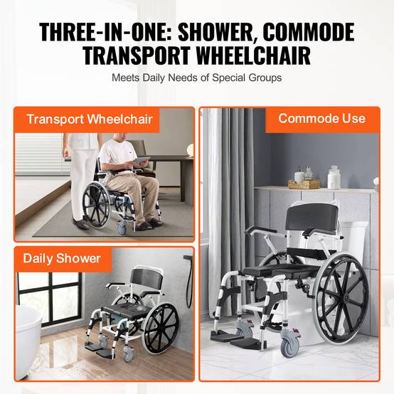 Vevor - VEVOR Fauteuil roulant de douche en aluminium 440mm, charge 136kg, réglable avec frein pour handicapés. - Image 6