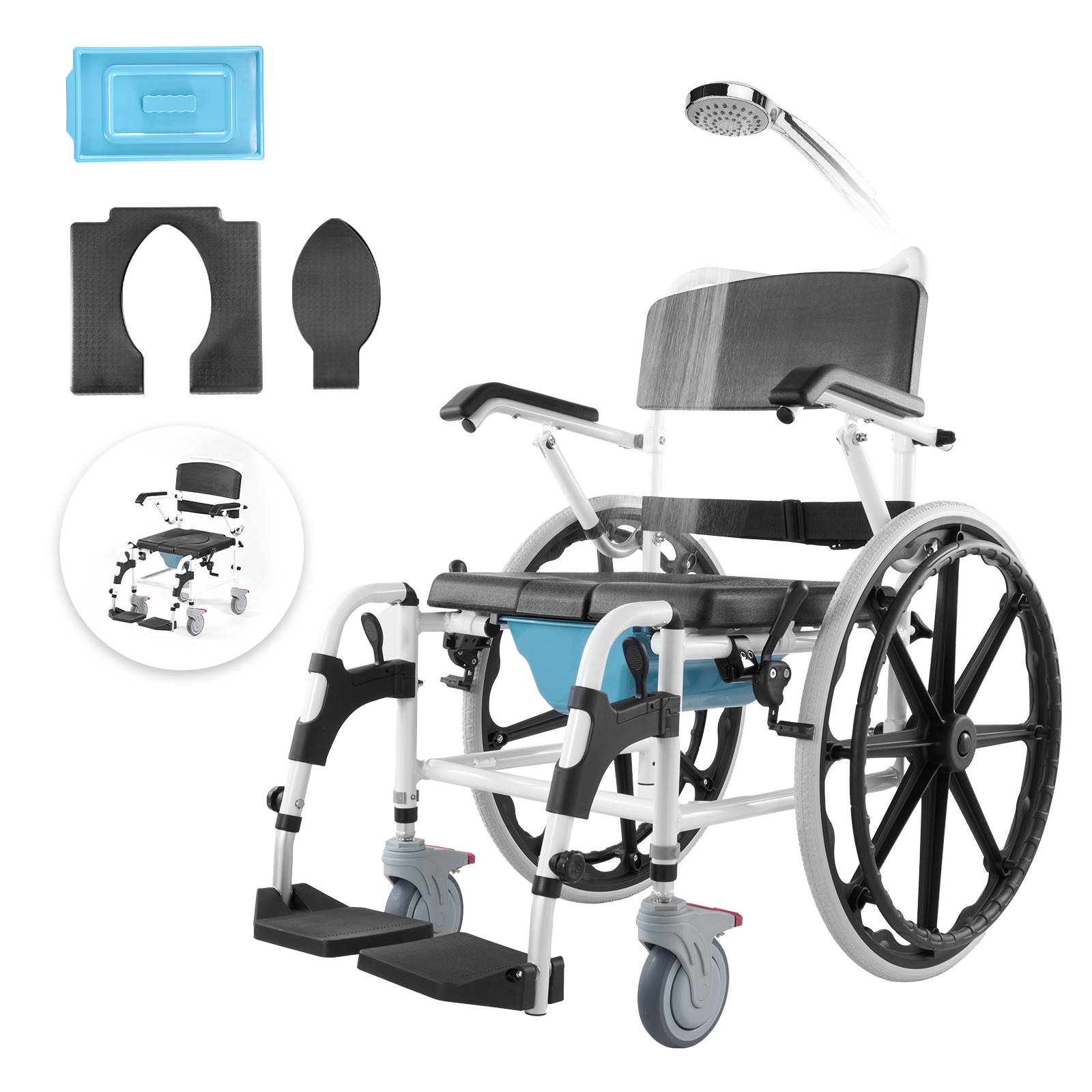 Vevor - VEVOR Fauteuil roulant de douche en aluminium 440mm, charge 136kg, réglable avec frein pour handicapés. - Image 1