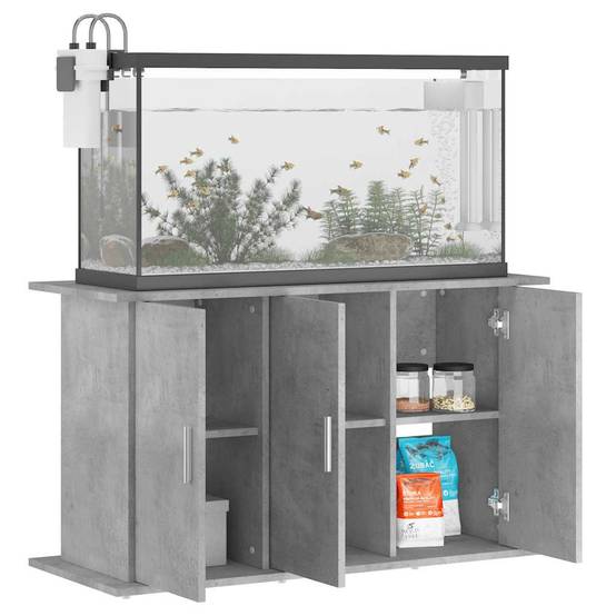 Meuble Aquarium Bois Ingénierie avec Rangement 6 Portes pour Salon Gris Béton - ComfortXL Outdoor Living - Image 3