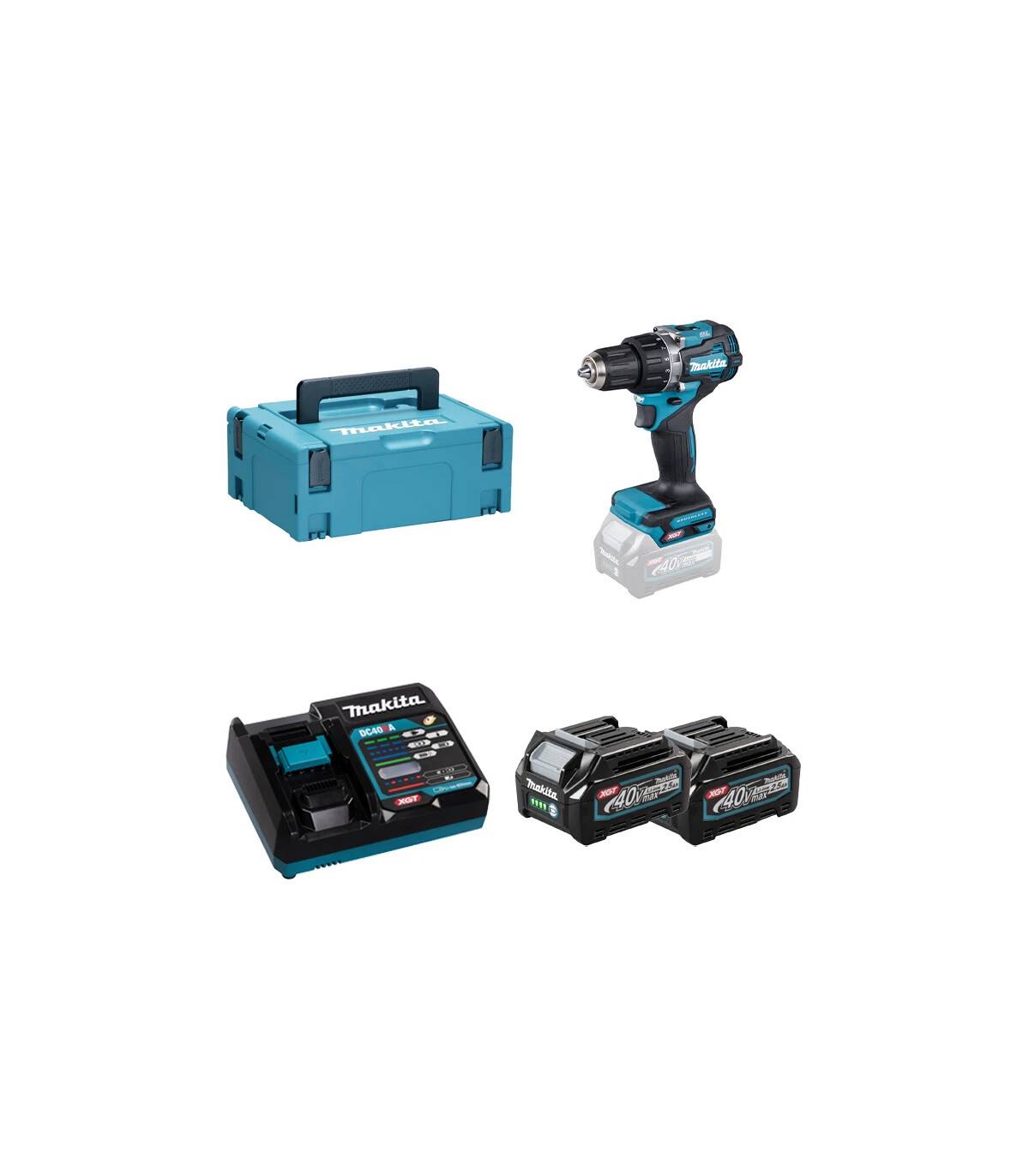 Makita - Perceuse visseuse à percussion 40V XGT - MAKITA - avec 2 batteries 2,5Ah - chargeur - MAKPAC - HP002GD201 - Image 1