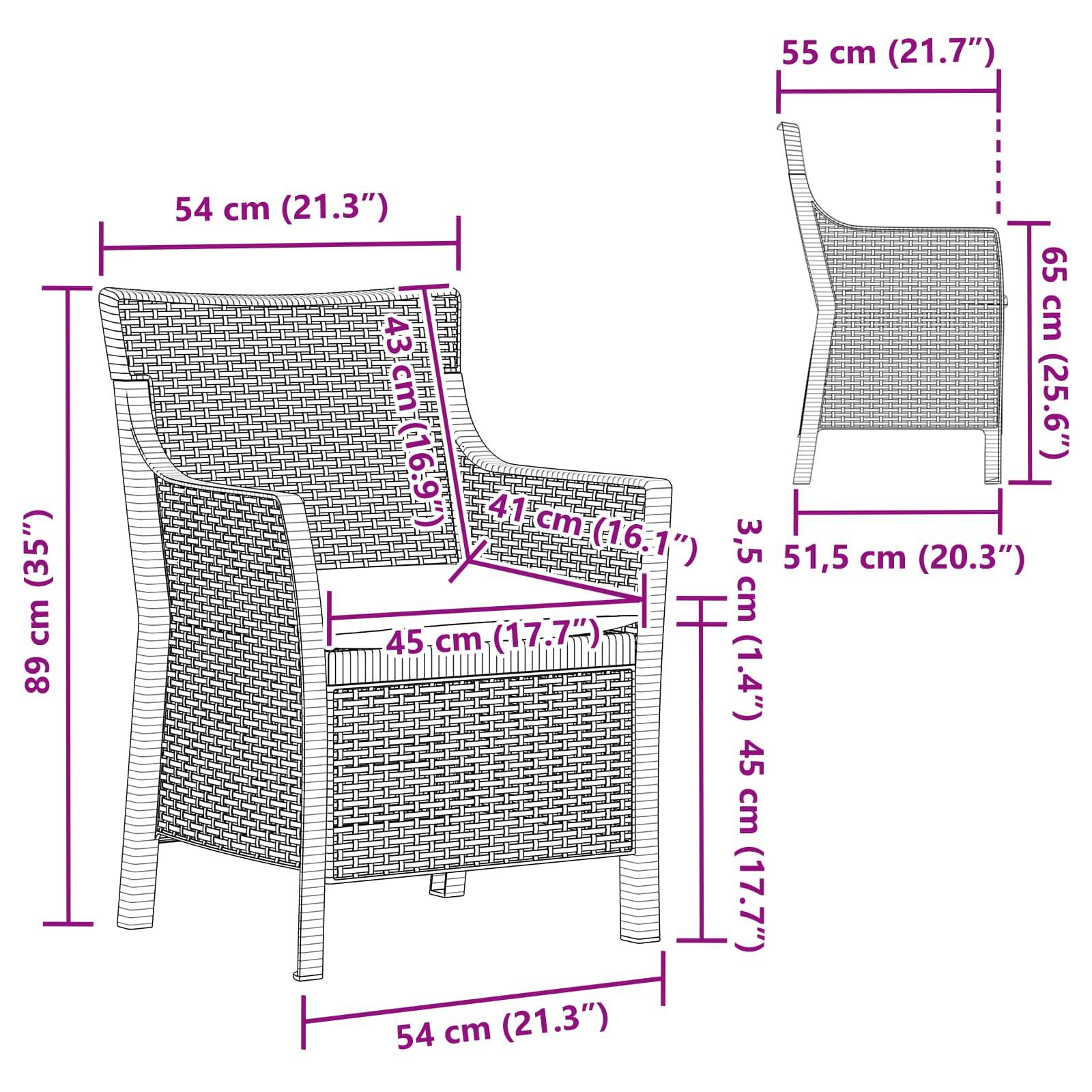 Fauteuil polypropylène anthracite 54 x 55 x 89 cm - PANGIVO - Image 5