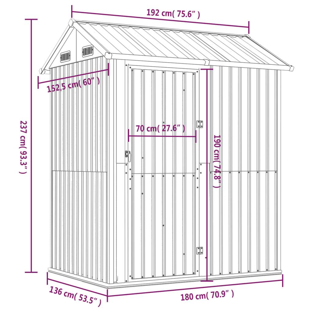 Helloshop26 - Abri de jardin cabane cabanon maison de stockage remise extérieur hangar outils robuste clair 192 x 152,5 x 237 cm acier galvanisé marron - Imagen 7