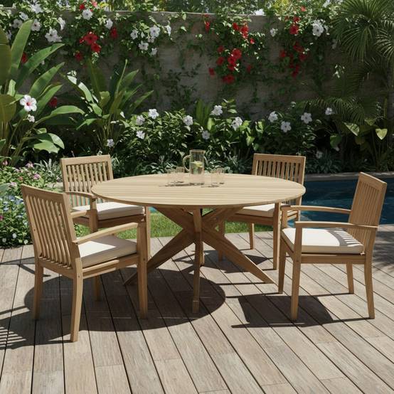 Table ronde en teck recyclé D 135 cm Sakai - Gecko Jardin - Imagen 7