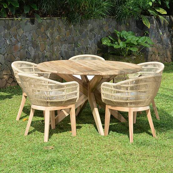 Table ronde en teck recyclé D 135 cm Sakai - Gecko Jardin - Imagen 8