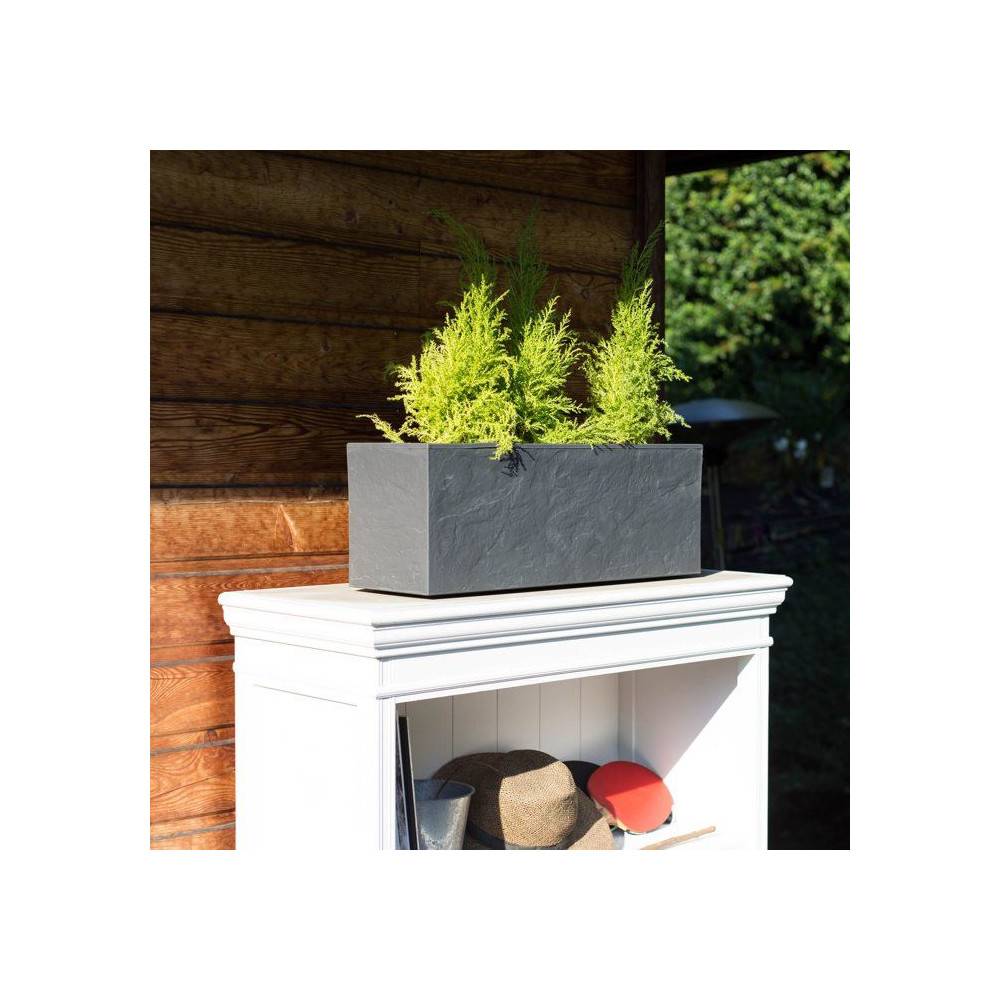 Eda - Balconniere - Eda - Volcania Up - 25 L - Intérieur/extérieur - Décor Pierre - 59 X 19,5 X 22,8 Cm - Gris Anthracite - Image 3
