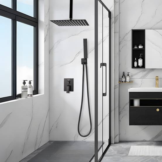 Vevor - VEVOR Kit Robinet de Douche avec Douchette de Tête 30,5 cm et à Main Noir Mat - Image 8