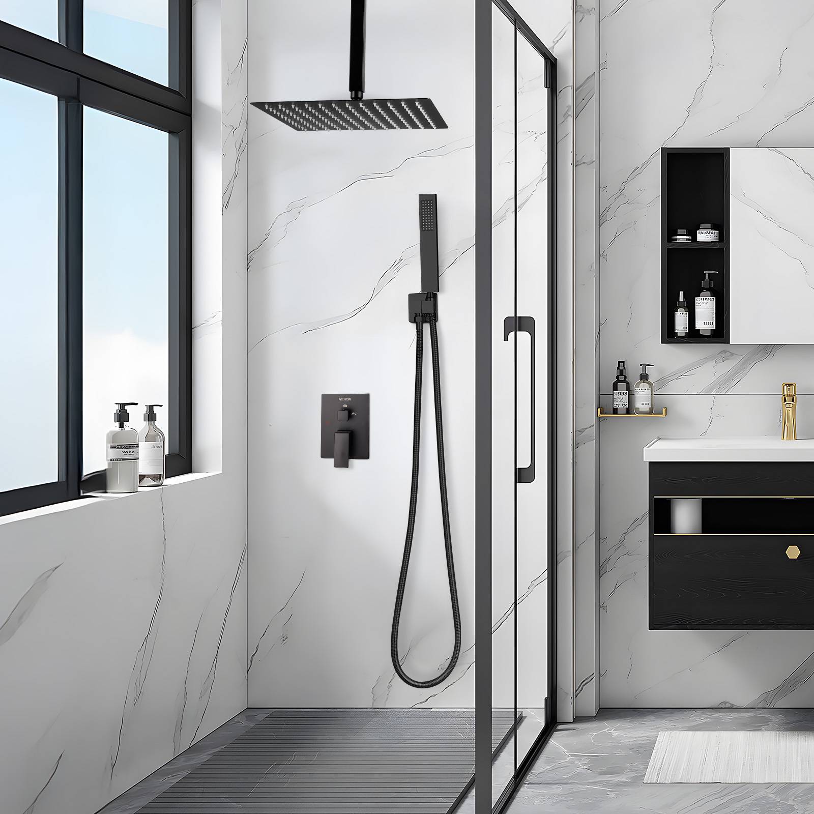 Vevor - VEVOR Kit Robinet de Douche avec Douchette de Tête 30,5 cm et à Main Noir Mat - Image 8