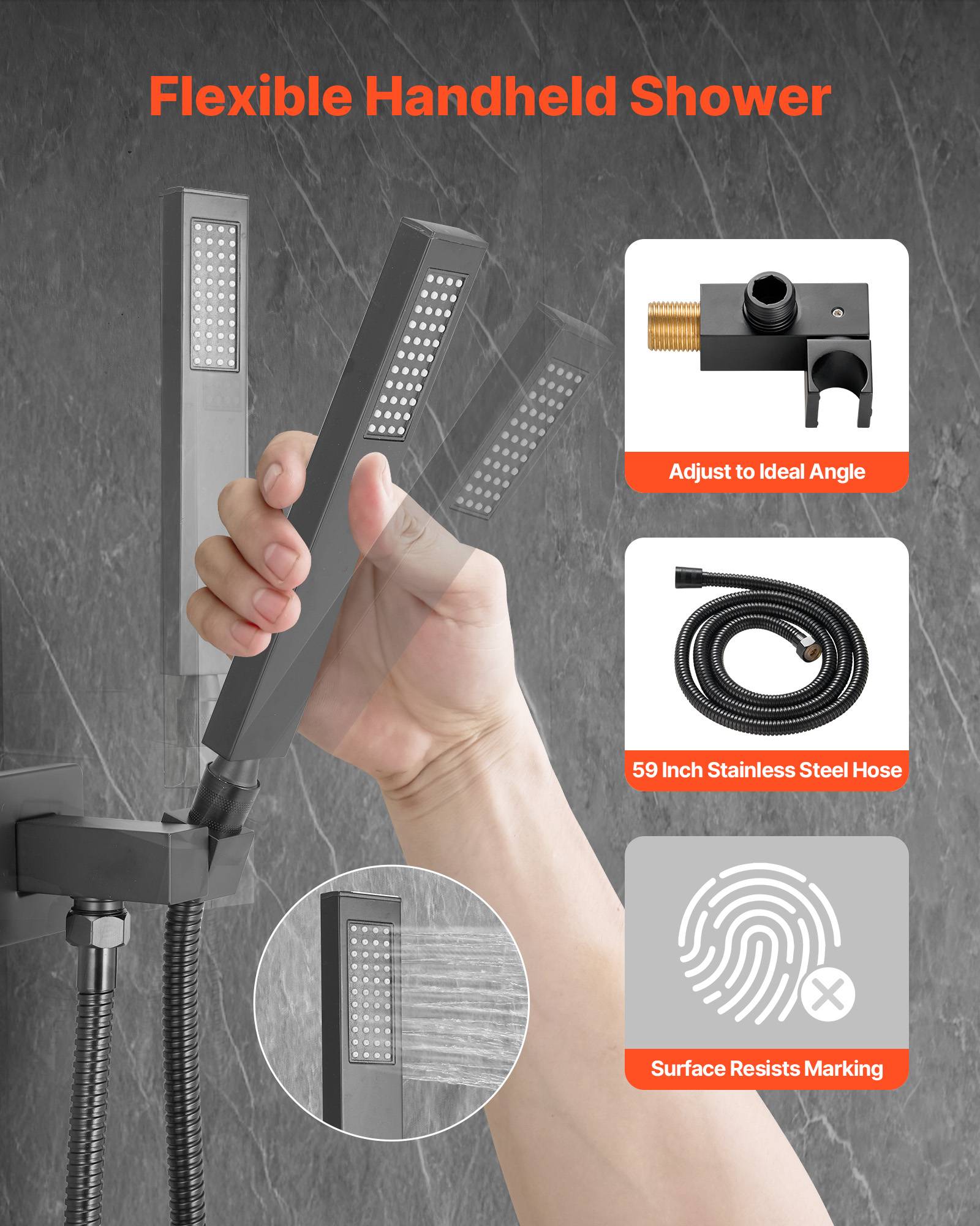 Vevor - VEVOR Kit Robinet de Douche avec Douchette de Tête 30,5 cm et à Main Noir Mat - Image 3