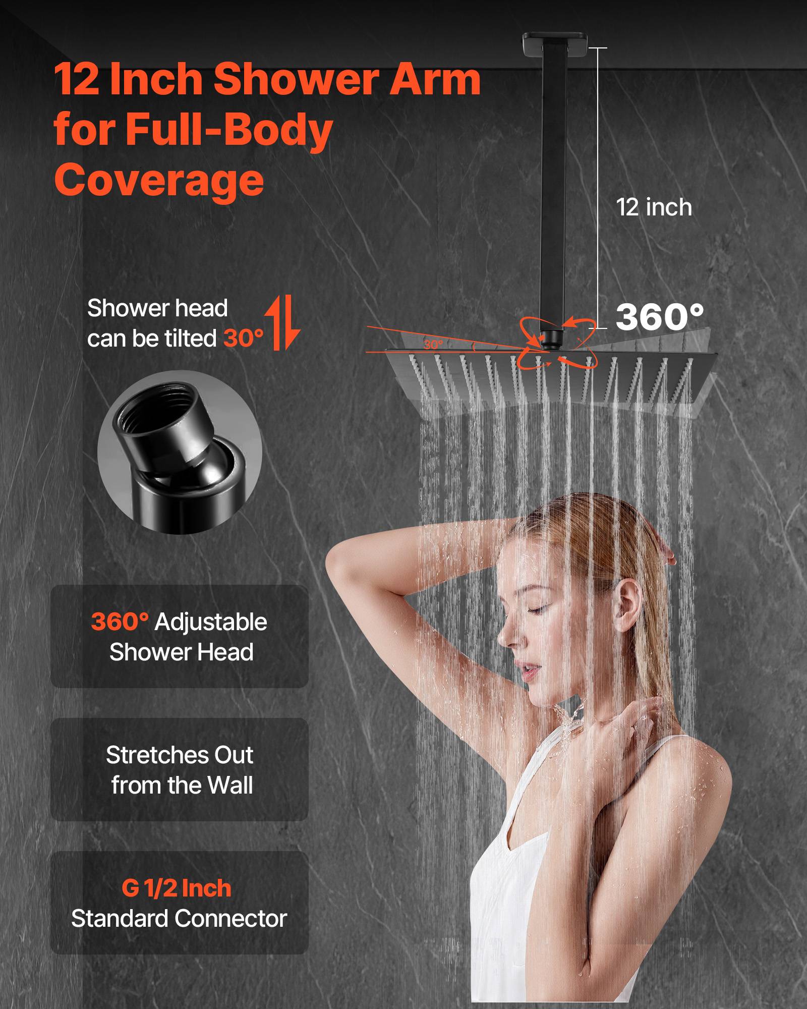 Vevor - VEVOR Kit Robinet de Douche avec Douchette de Tête 30,5 cm et à Main Noir Mat - Image 4