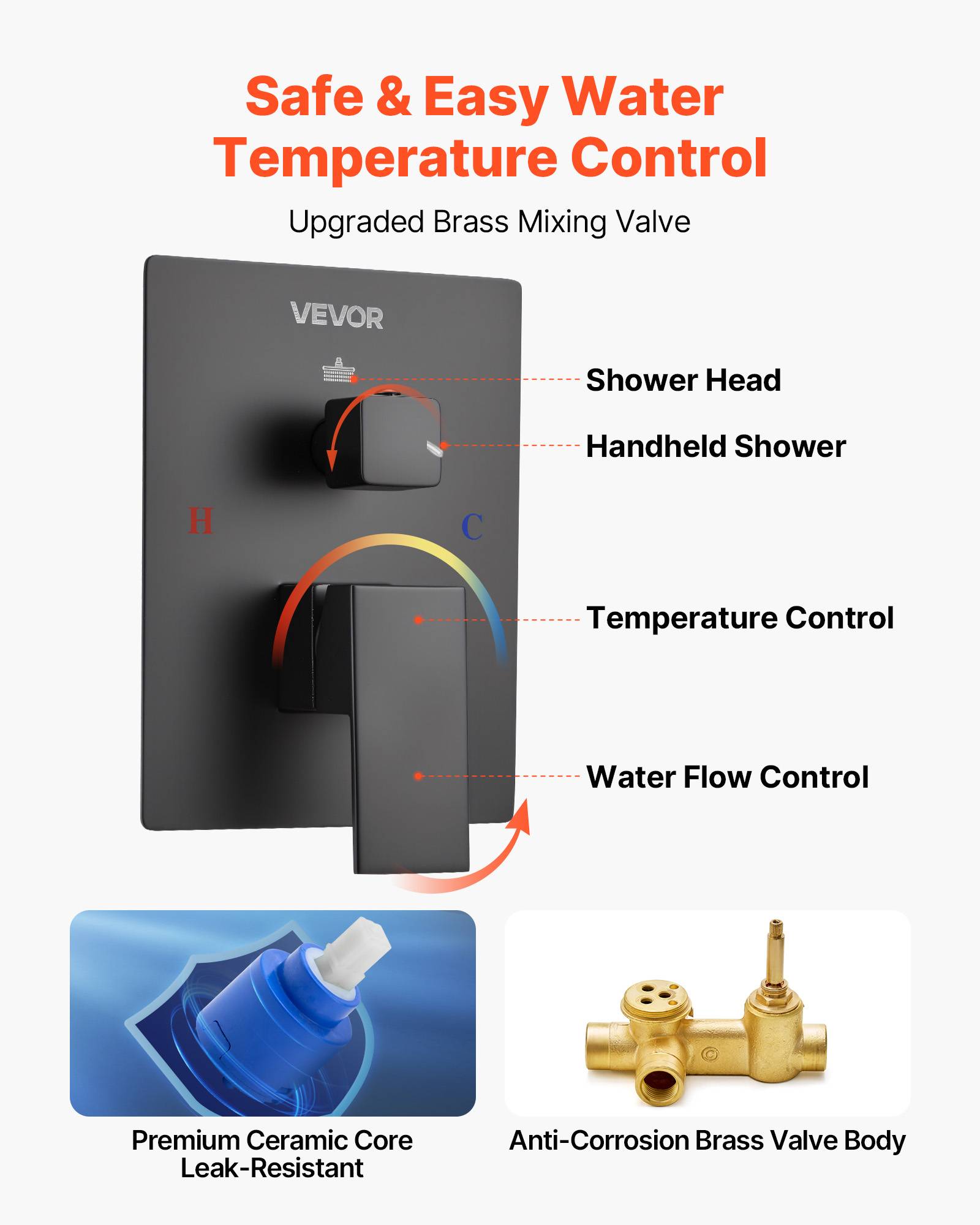 Vevor - VEVOR Kit Robinet de Douche avec Douchette de Tête 30,5 cm et à Main Noir Mat - Image 5