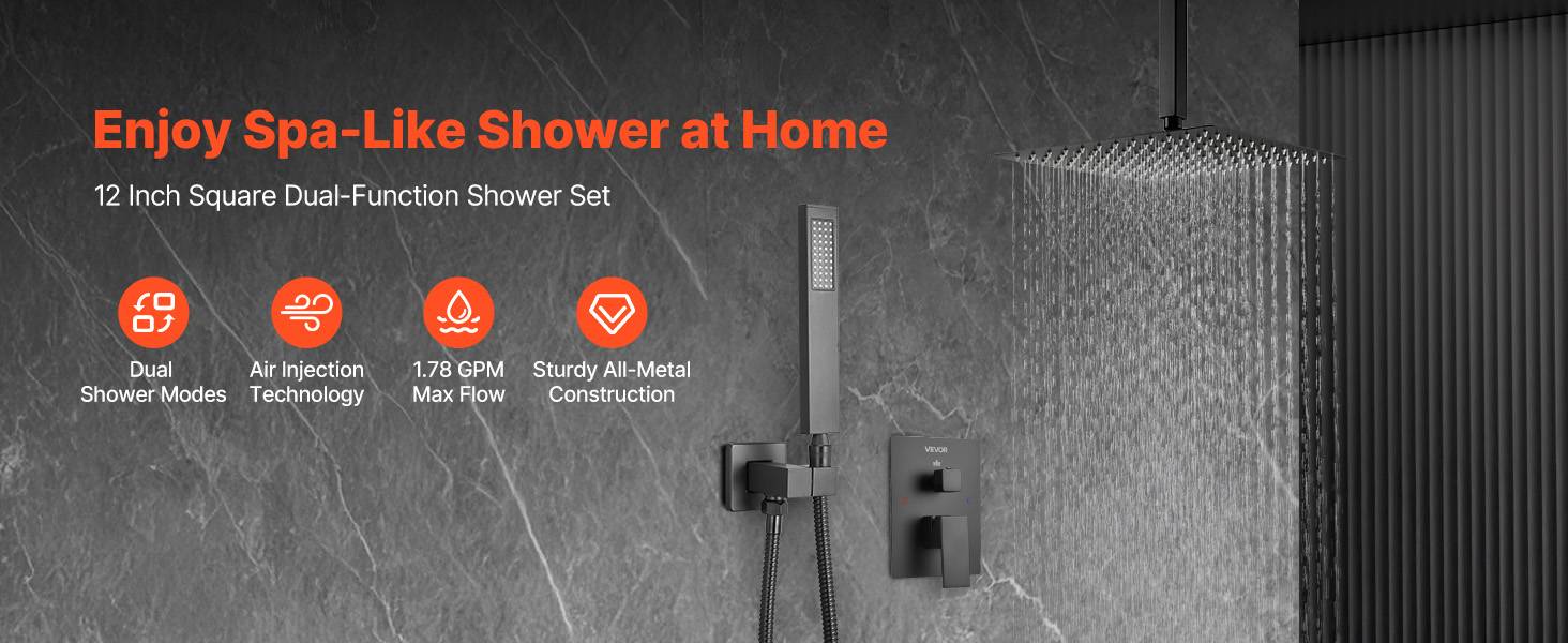 Vevor - VEVOR Kit Robinet de Douche avec Douchette de Tête 30,5 cm et à Main Noir Mat - Image 9