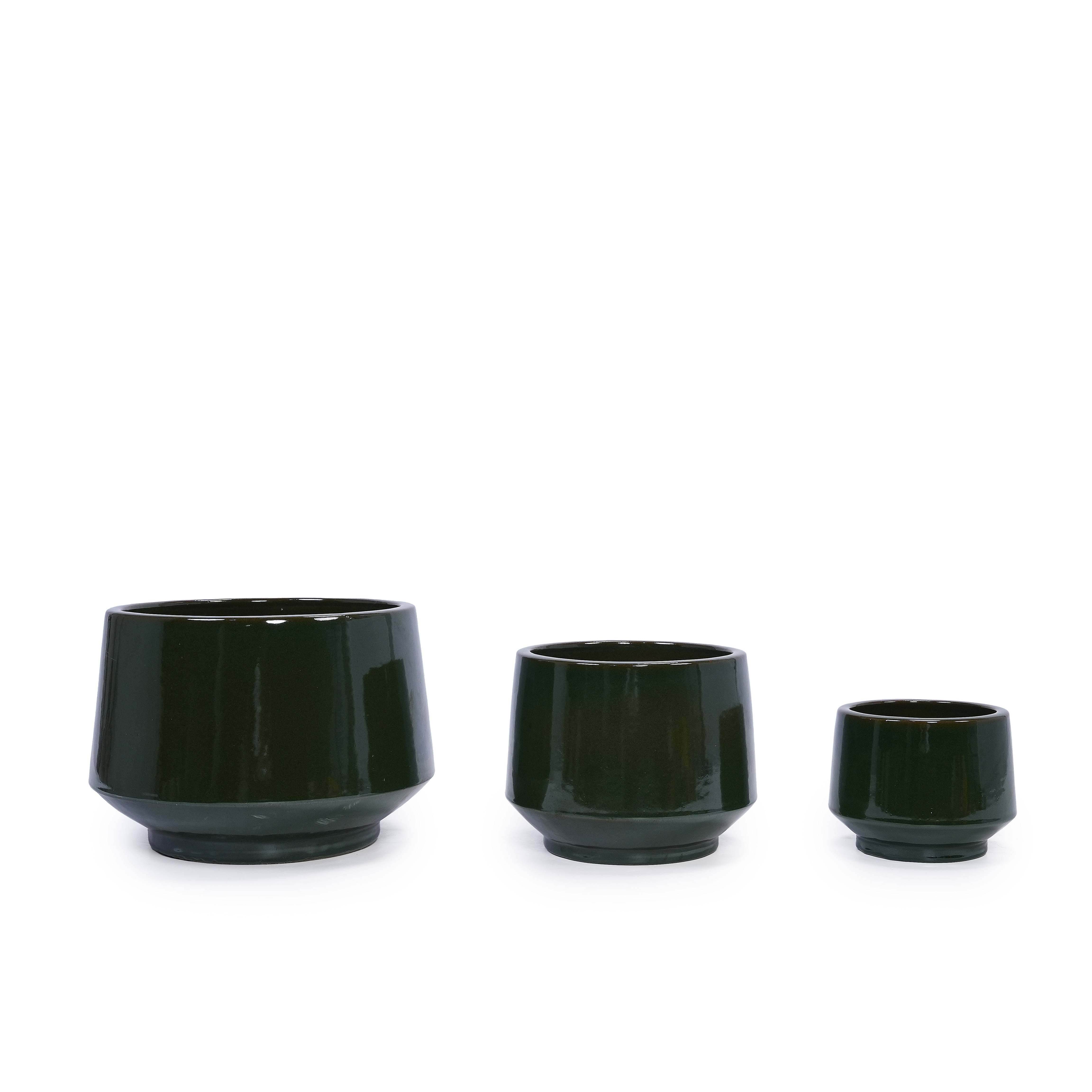 Ensemble de 3 pots de fleurs en céramique, finition vert antique, Ø 38,1/28/22,9 cm - PANGIVO - Image 8