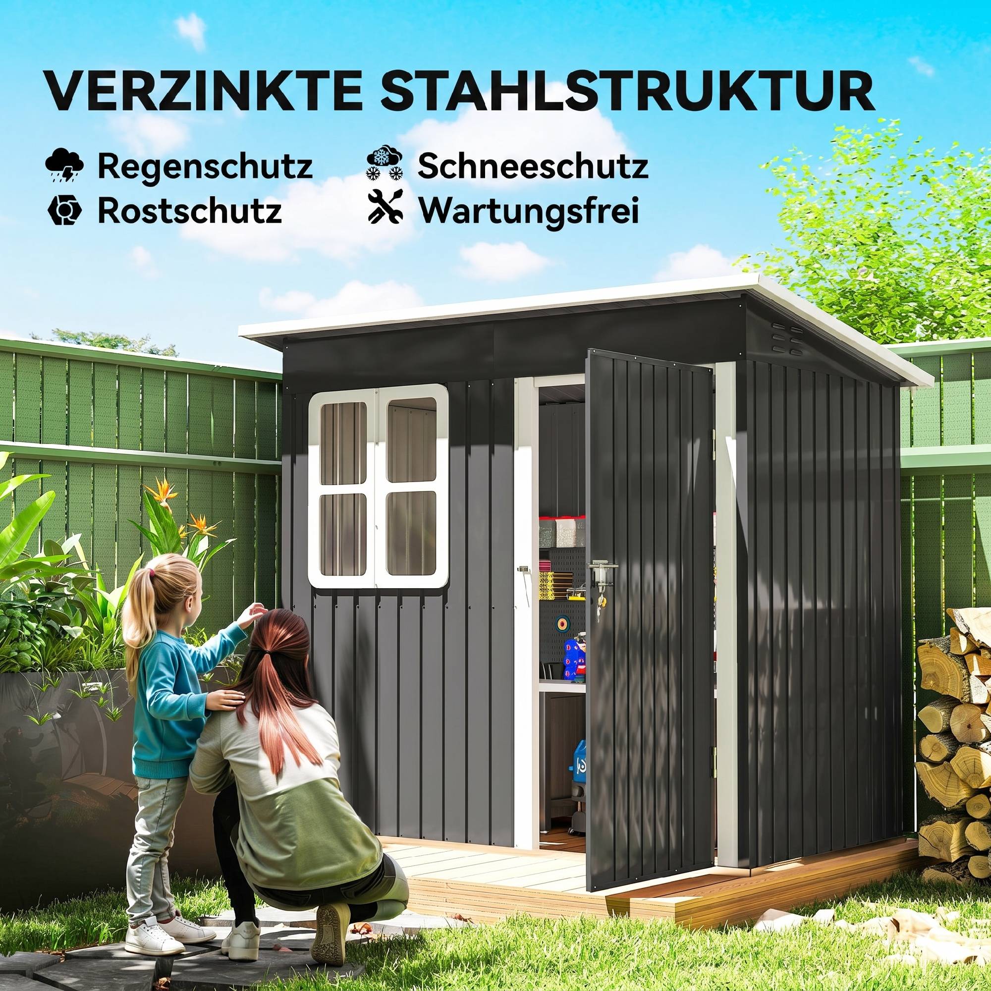 Abri jardin avec fenêtre porte verrouillable jardin terrasse acier 221Lx133Lx190Hcm gris - Image 6