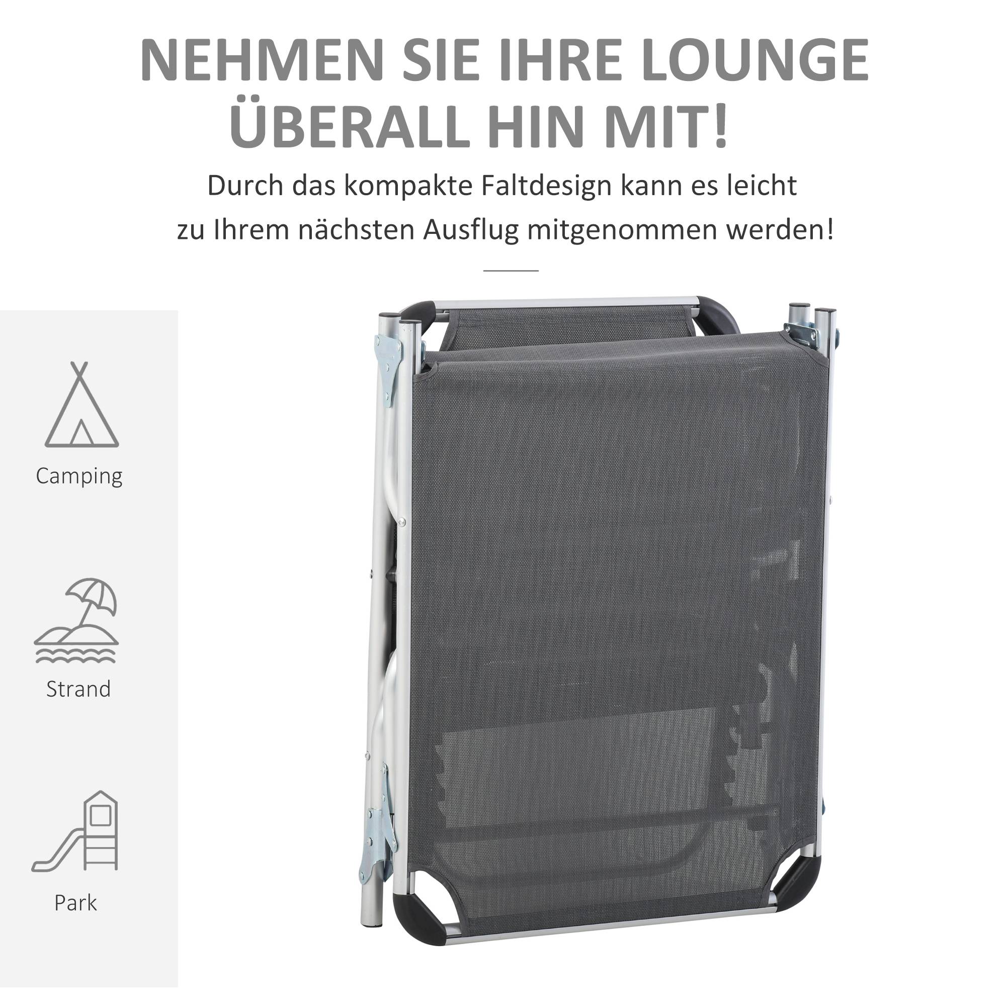 Bain de soleil pliant en aluminium pour jardin et terrasse dossier inclinable gris - ComfortXL Outdoor Living - Image 8