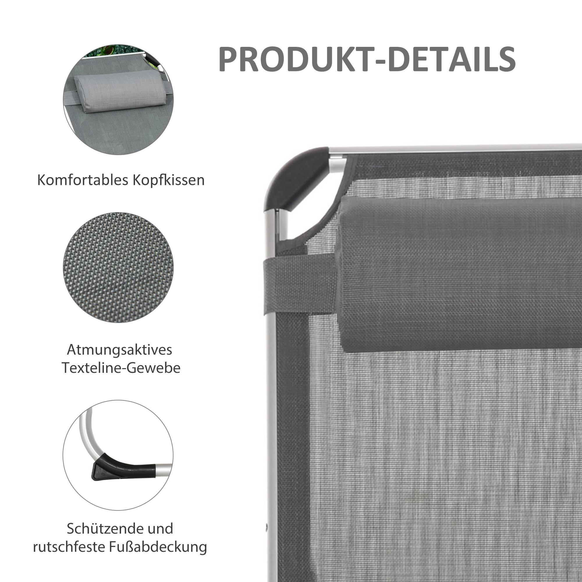 Bain de soleil pliant en aluminium pour jardin et terrasse dossier inclinable gris - ComfortXL Outdoor Living - Image 7