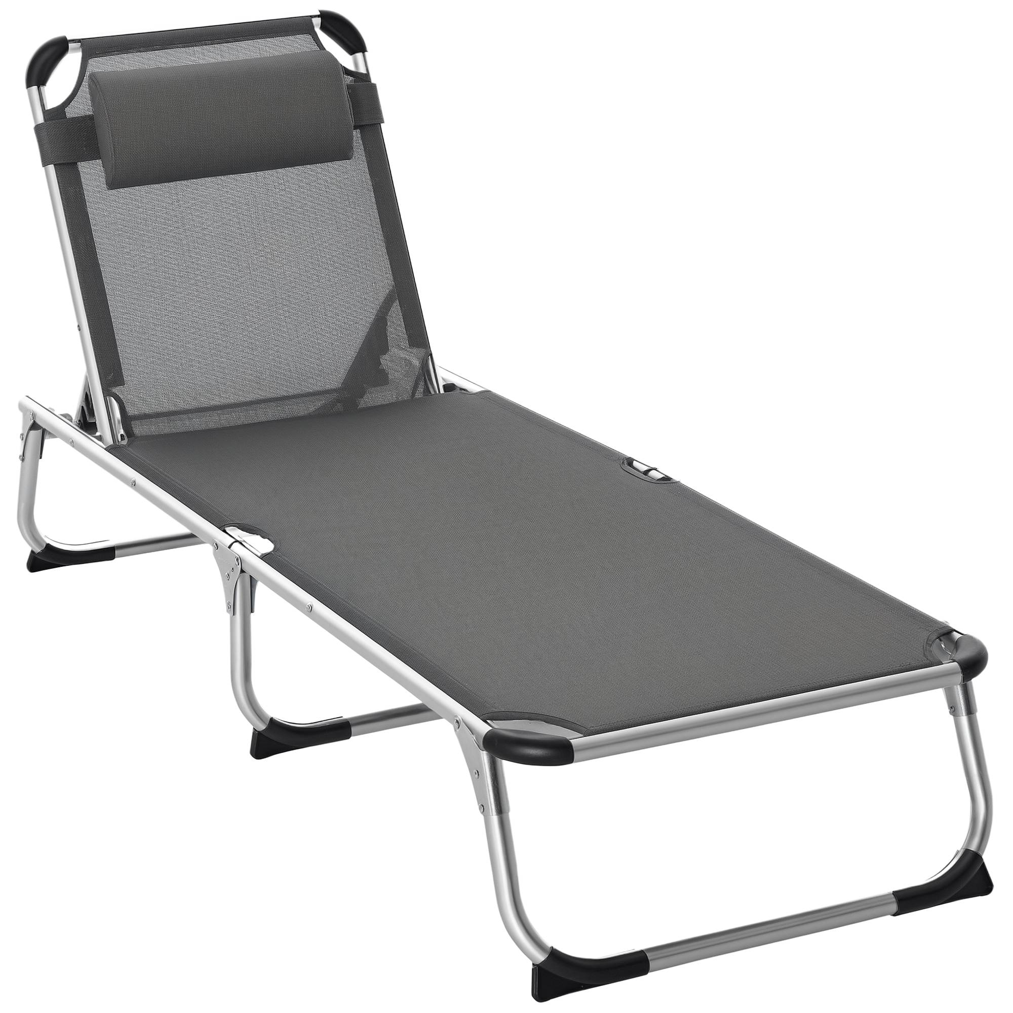 Bain de soleil pliant en aluminium pour jardin et terrasse dossier inclinable gris - ComfortXL Outdoor Living - Image 1