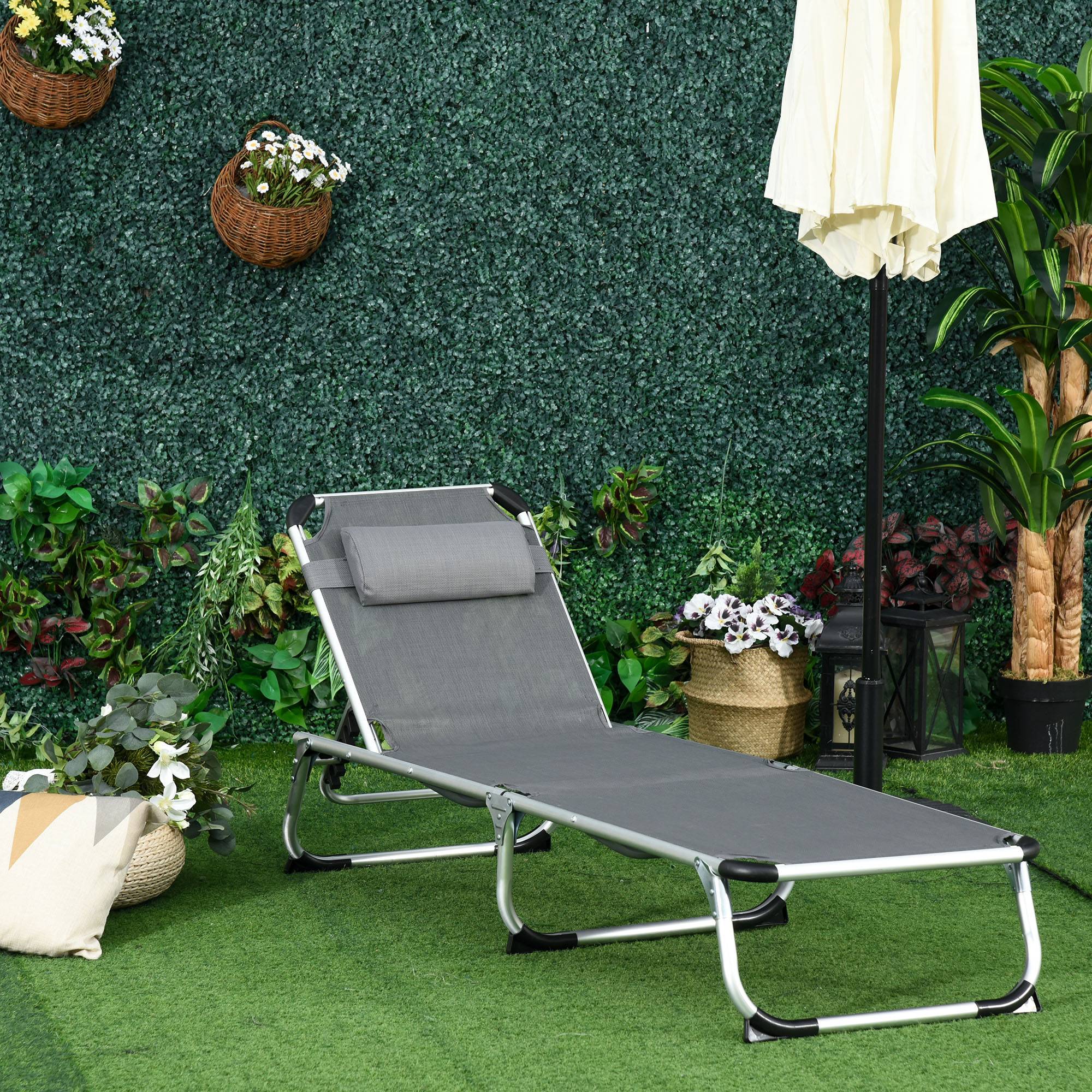 Bain de soleil pliant en aluminium pour jardin et terrasse dossier inclinable gris - ComfortXL Outdoor Living - Image 4