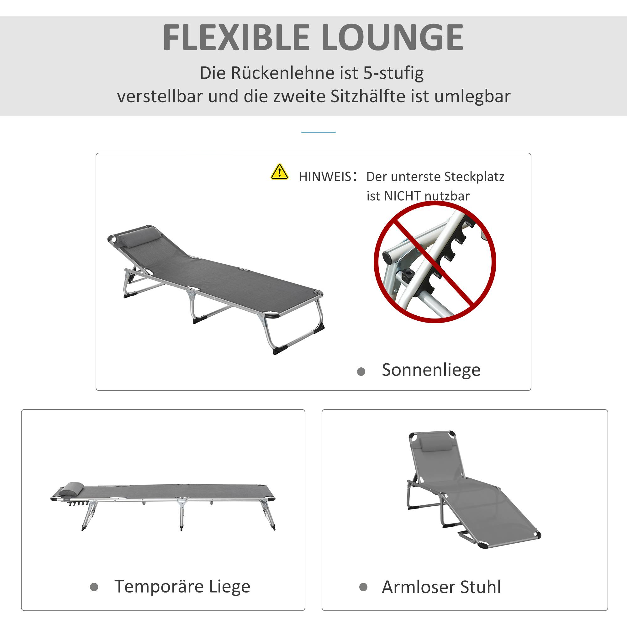 Bain de soleil pliant en aluminium pour jardin et terrasse dossier inclinable gris - ComfortXL Outdoor Living - Image 6