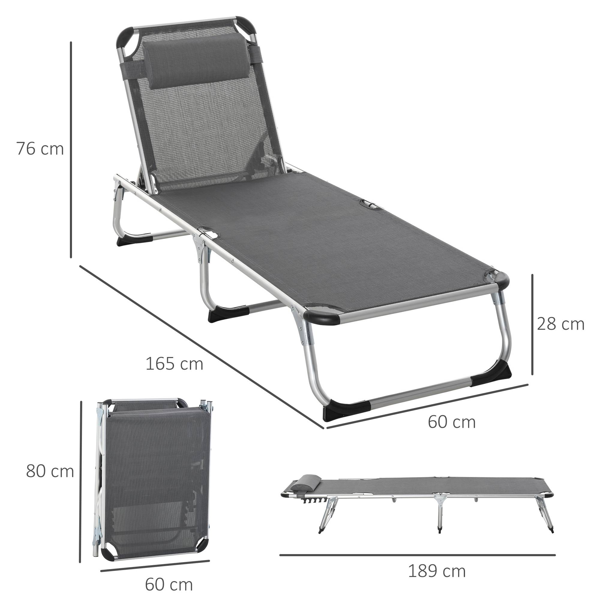 Bain de soleil pliant en aluminium pour jardin et terrasse dossier inclinable gris - ComfortXL Outdoor Living - Image 5