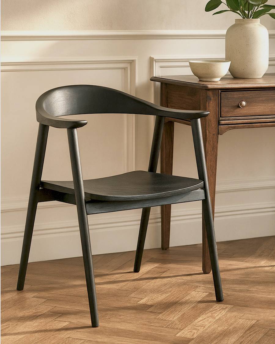 Dewi - Lot de 2 Chaise Dewi en teck massif noir - UNIQKA - Imagen 1
