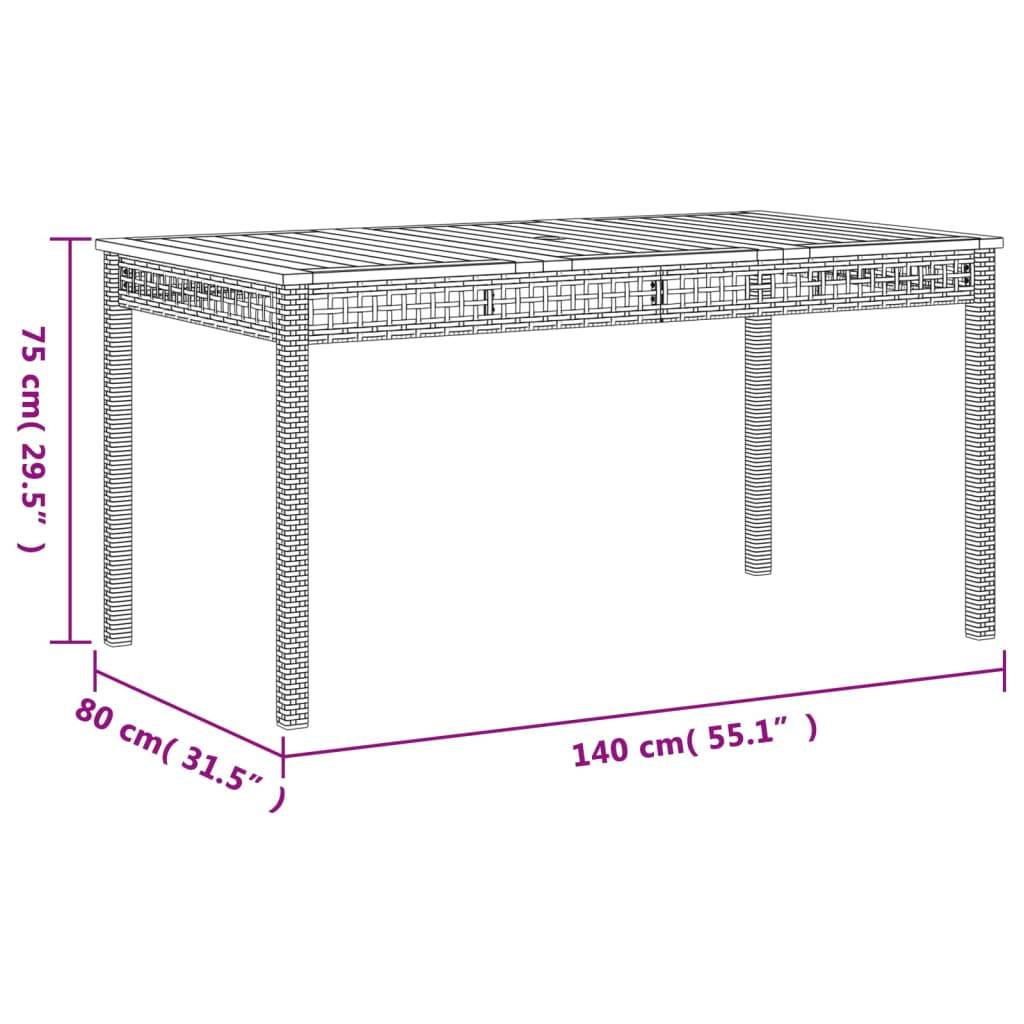 Grande Table de Jardin Rectangulaire 140cm 6 Personnes en Résine Tressée Noire et Bois d'Acacia – ComfortXL Outdoor Living - Image 8