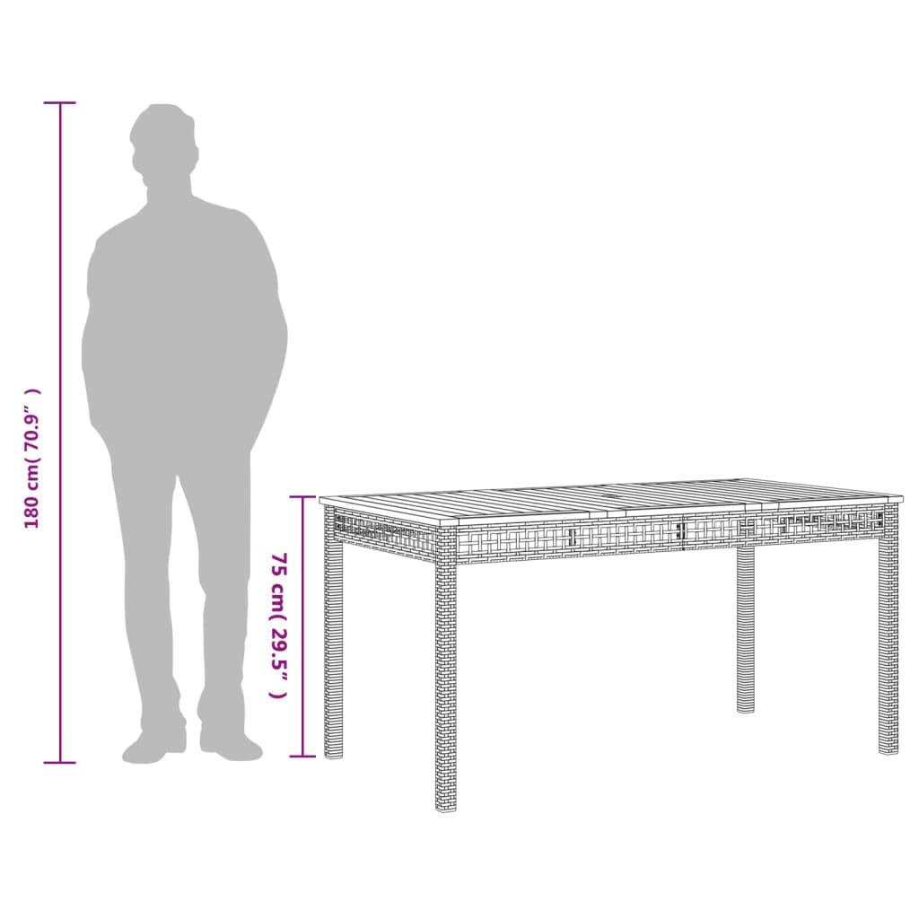 Grande Table de Jardin Rectangulaire 140cm 6 Personnes en Résine Tressée Noire et Bois d'Acacia – ComfortXL Outdoor Living - Image 9