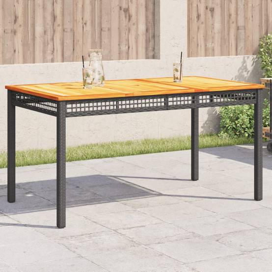 Grande Table de Jardin Rectangulaire 140cm 6 Personnes en Résine Tressée Noire et Bois d'Acacia – ComfortXL Outdoor Living - Image 1