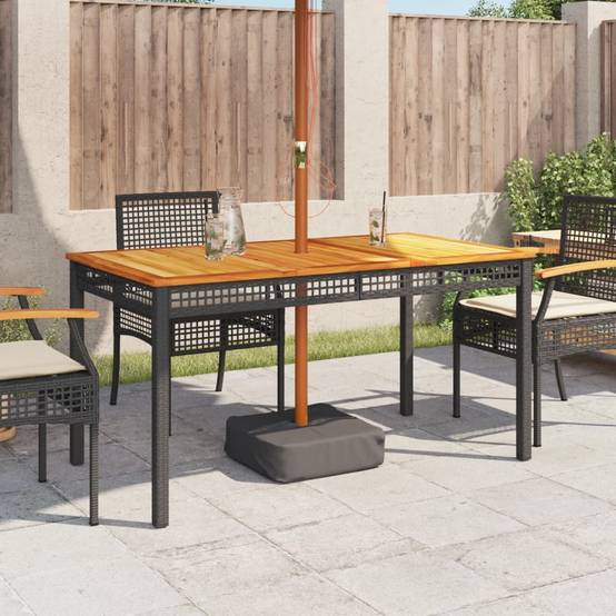 Grande Table de Jardin Rectangulaire 140cm 6 Personnes en Résine Tressée Noire et Bois d'Acacia – ComfortXL Outdoor Living - Image 3