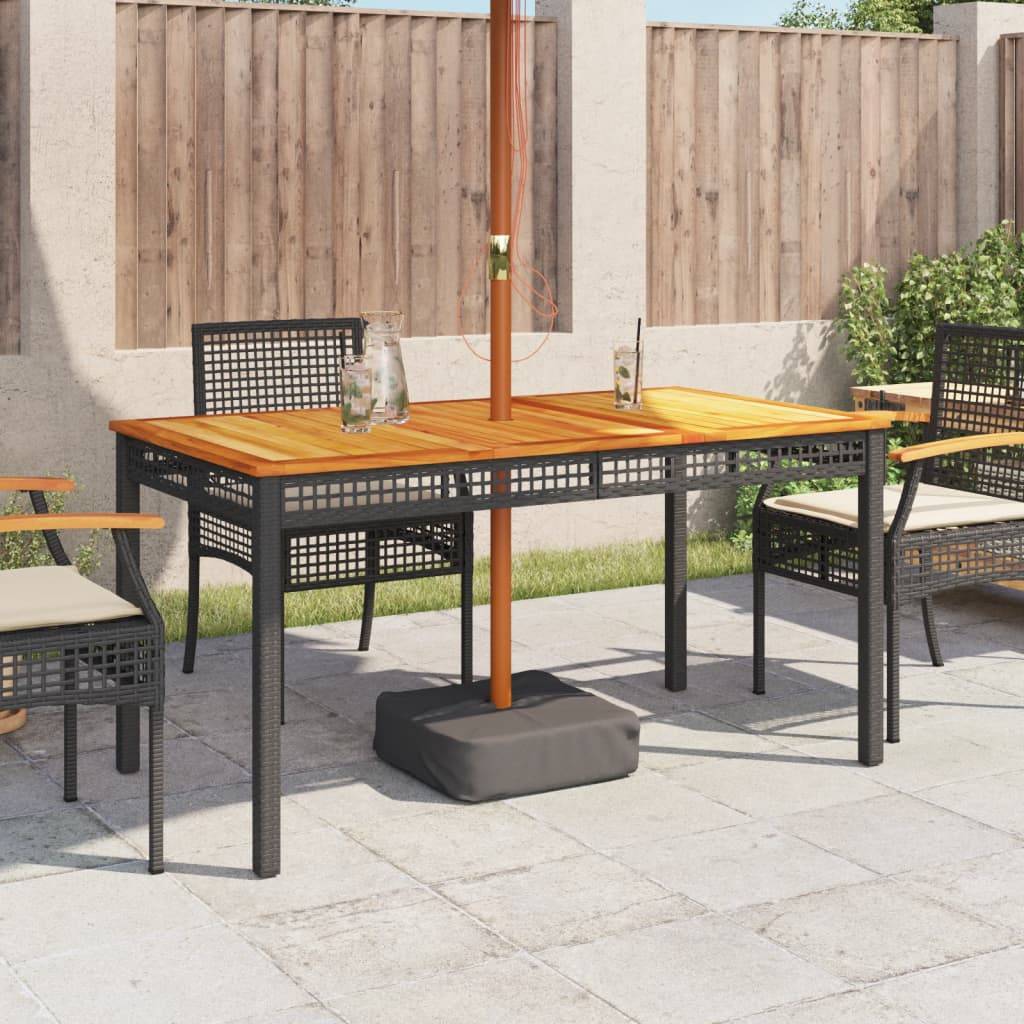 Grande Table de Jardin Rectangulaire 140cm 6 Personnes en Résine Tressée Noire et Bois d'Acacia – ComfortXL Outdoor Living - Image 3