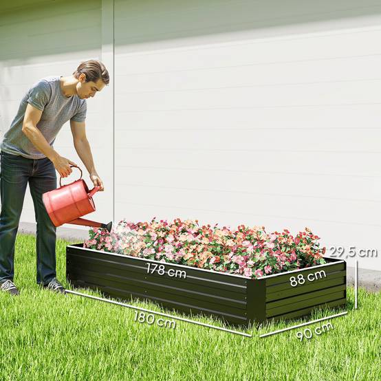 Carré potager jardinière rectangulaire en acier galvanisé tuteurs pour tomates et plantes grimpantes 180 x 90 x 29,5 cm - Image 5