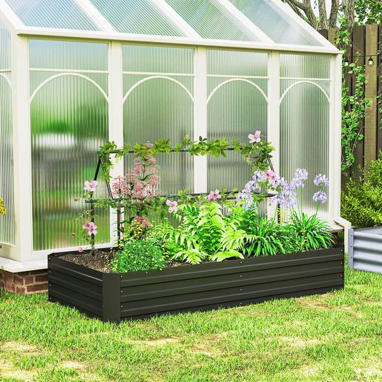 Carré potager jardinière rectangulaire en acier galvanisé tuteurs pour tomates et plantes grimpantes 180 x 90 x 29,5 cm - Image 4