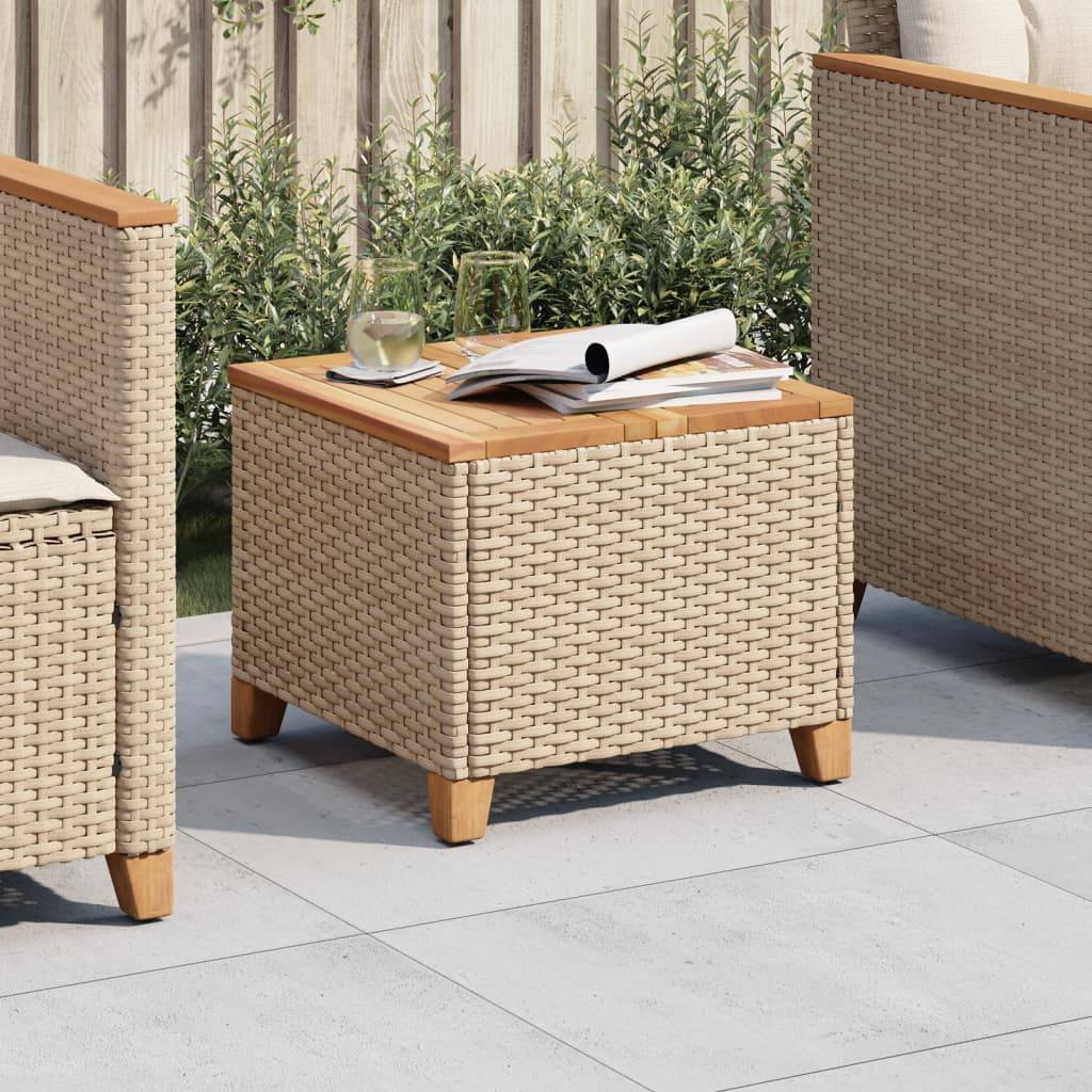 ComfortXL - Table Basse pour Salon de Jardin Beige Carrée, Structure en Polyrotin et Plateau Bois – ComfortXL Outdoor Living - Image 1