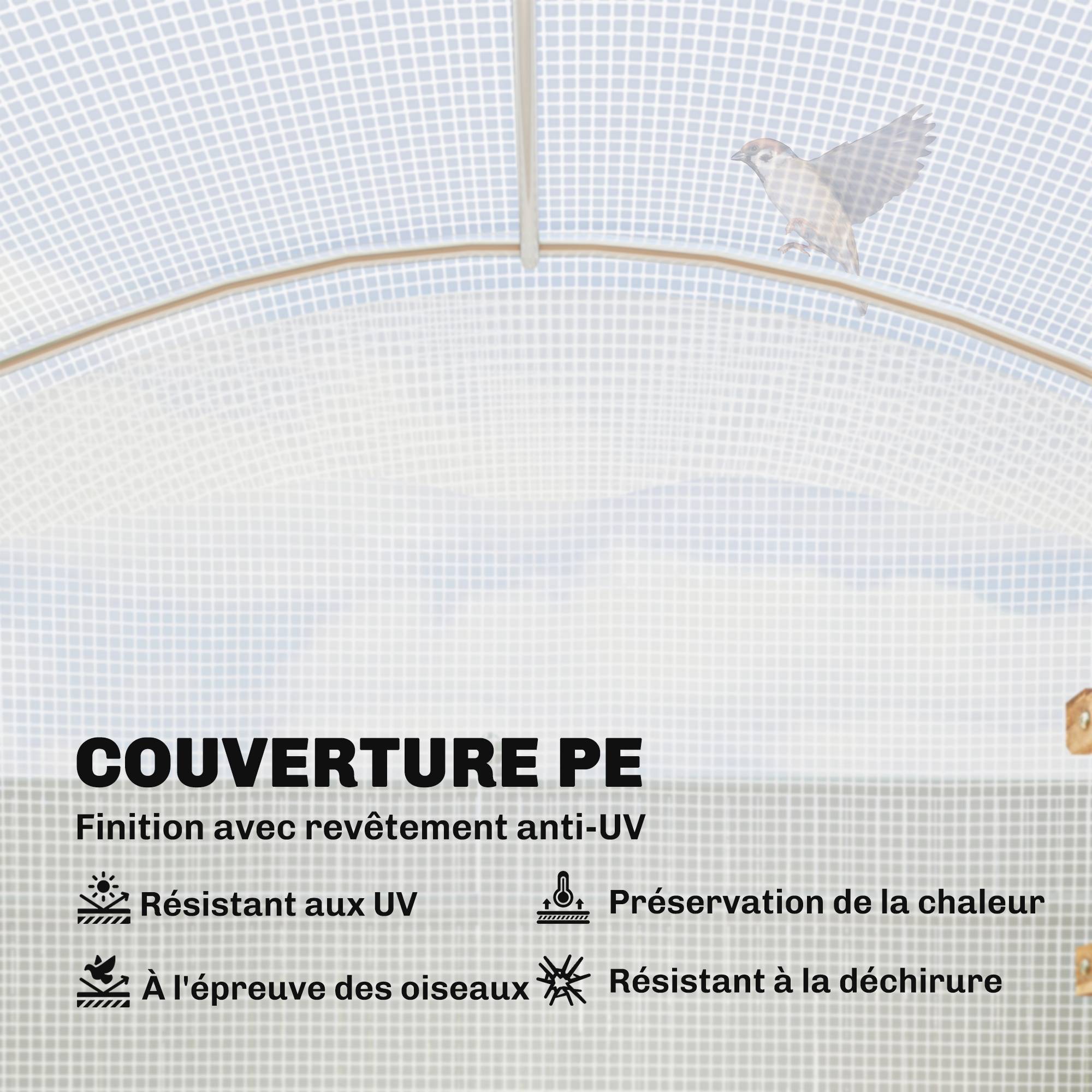 Serre tunnel de jardin 6m², serre de jardin tunnel 300x200x195cm bâche PE 220g/m² bords prolongés 50 cm avec porte blanc - Image 6