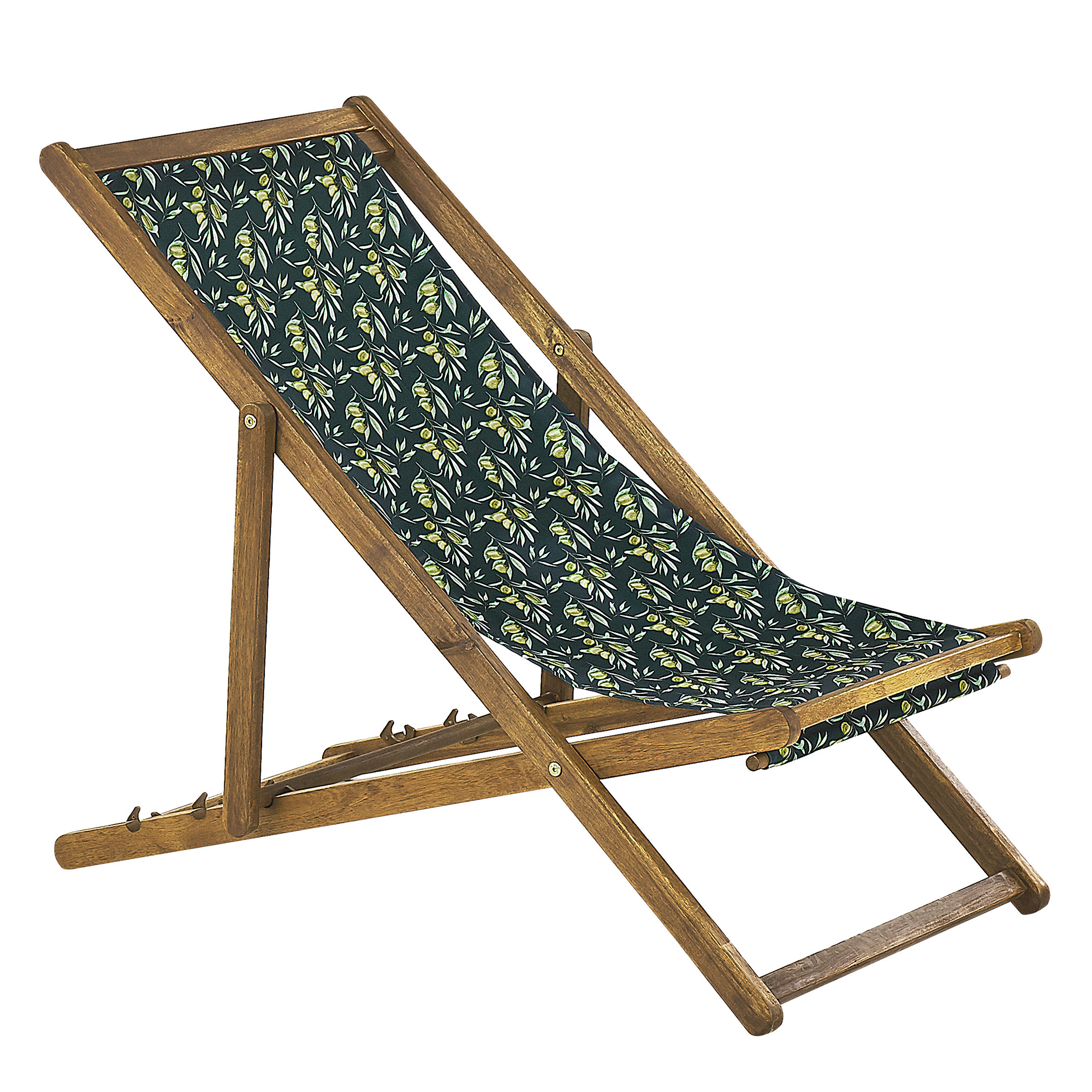 Beliani - 2 Transats Chiliennes Pliantes et Réglables en Bois d'Acacia Clair et Textile Motif Olives avec Toiles de Remplacement - Imagen 4