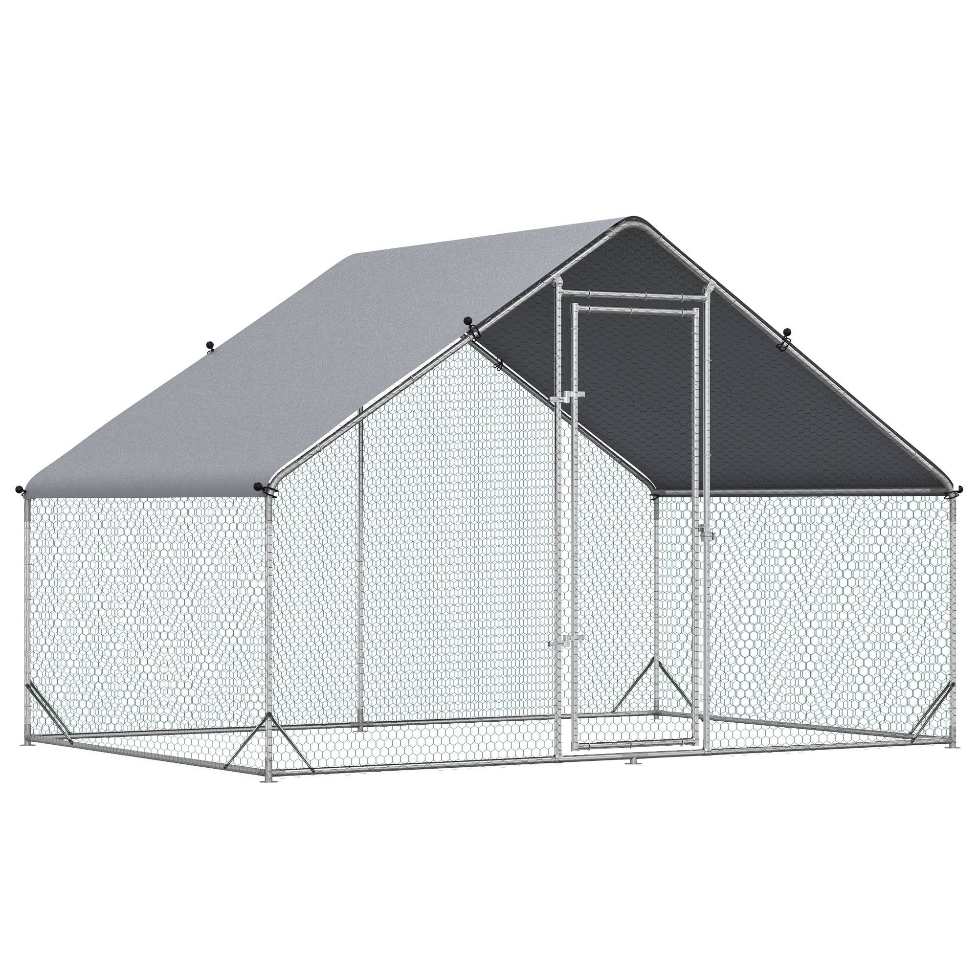 Poulailler extérieur acier galvanisé 3x2x2m argent, cage poules, bâche PE et serrure - Image 1