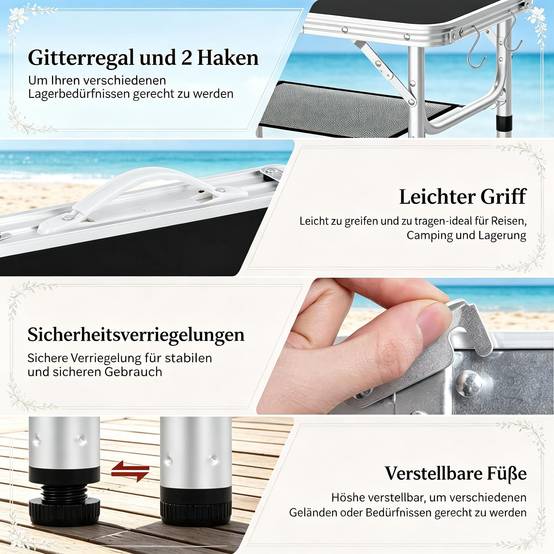 Table de camping pliante Aluminium pour jardin et plage Hauteur réglable 60x40cm Noir - ComfortXL Outdoor Living - Image 5