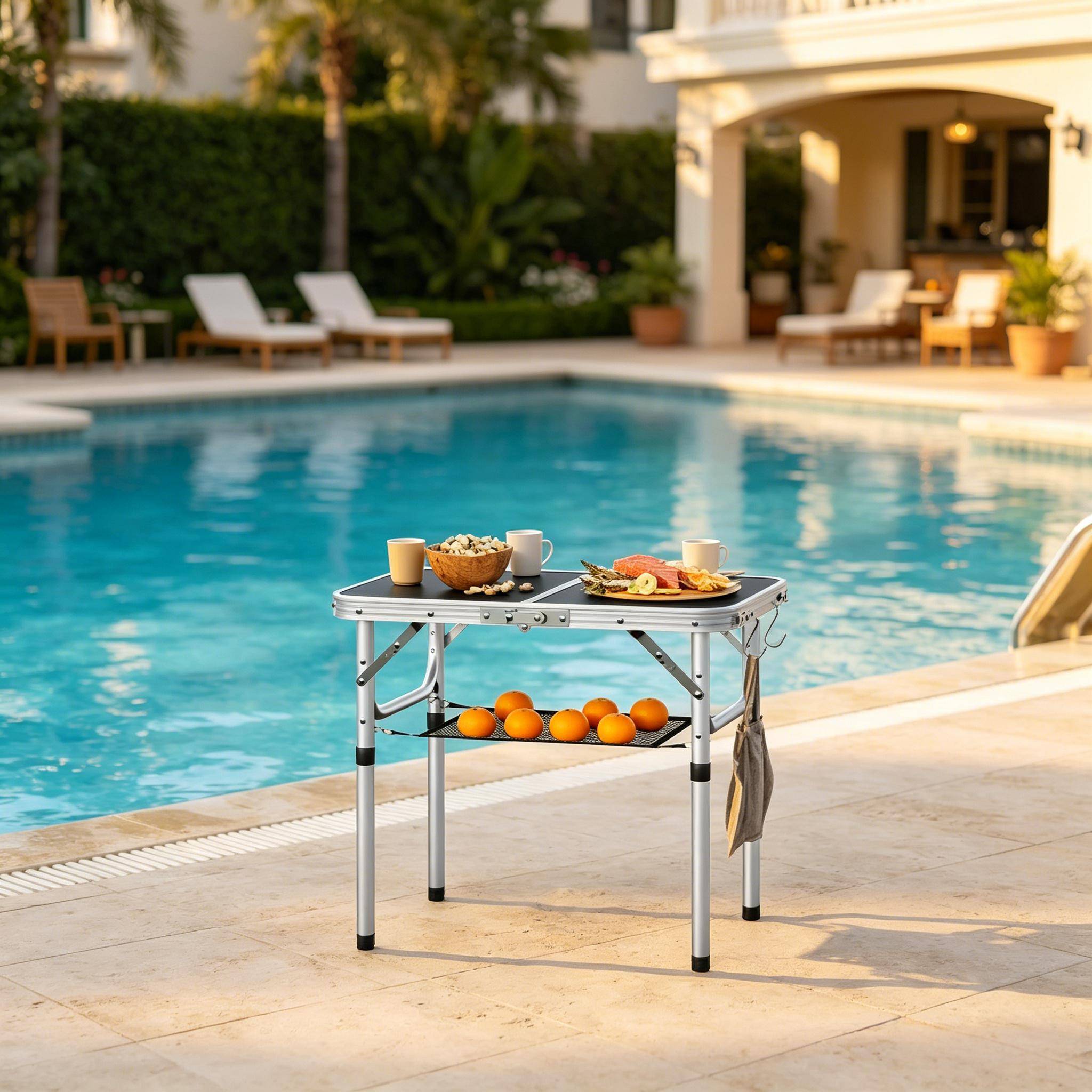 Table de camping pliante Aluminium pour jardin et plage Hauteur réglable 60x40cm Noir - ComfortXL Outdoor Living