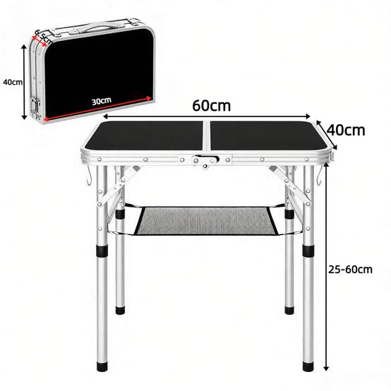 Table de camping pliante Aluminium pour jardin et plage Hauteur réglable 60x40cm Noir - ComfortXL Outdoor Living - Image 8