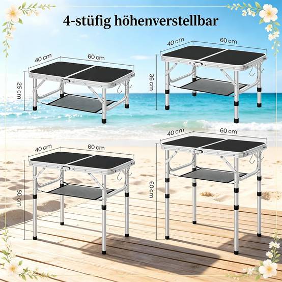 Table de camping pliante Aluminium pour jardin et plage Hauteur réglable 60x40cm Noir - ComfortXL Outdoor Living - Image 7