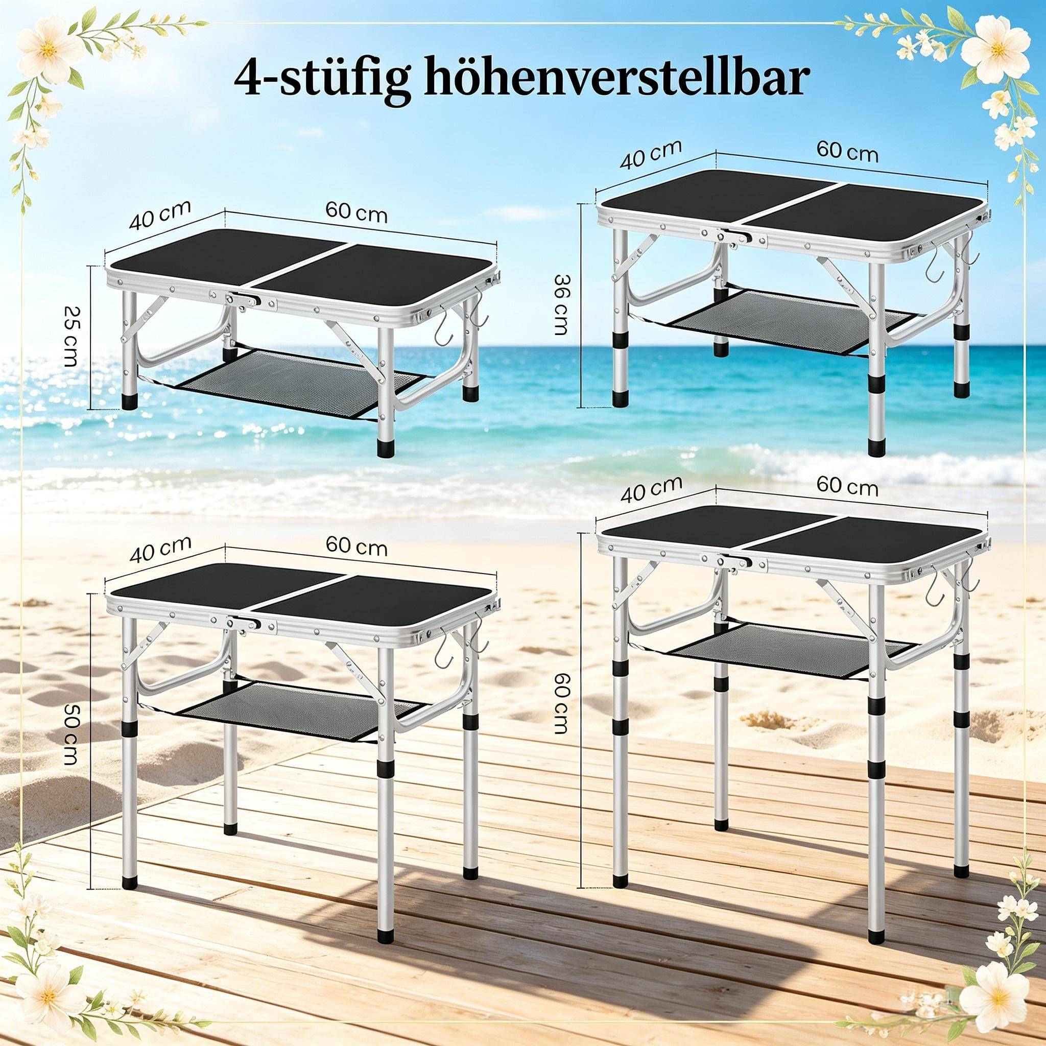 Table de camping pliante Aluminium pour jardin et plage Hauteur réglable 60x40cm Noir - ComfortXL Outdoor Living - Image 7