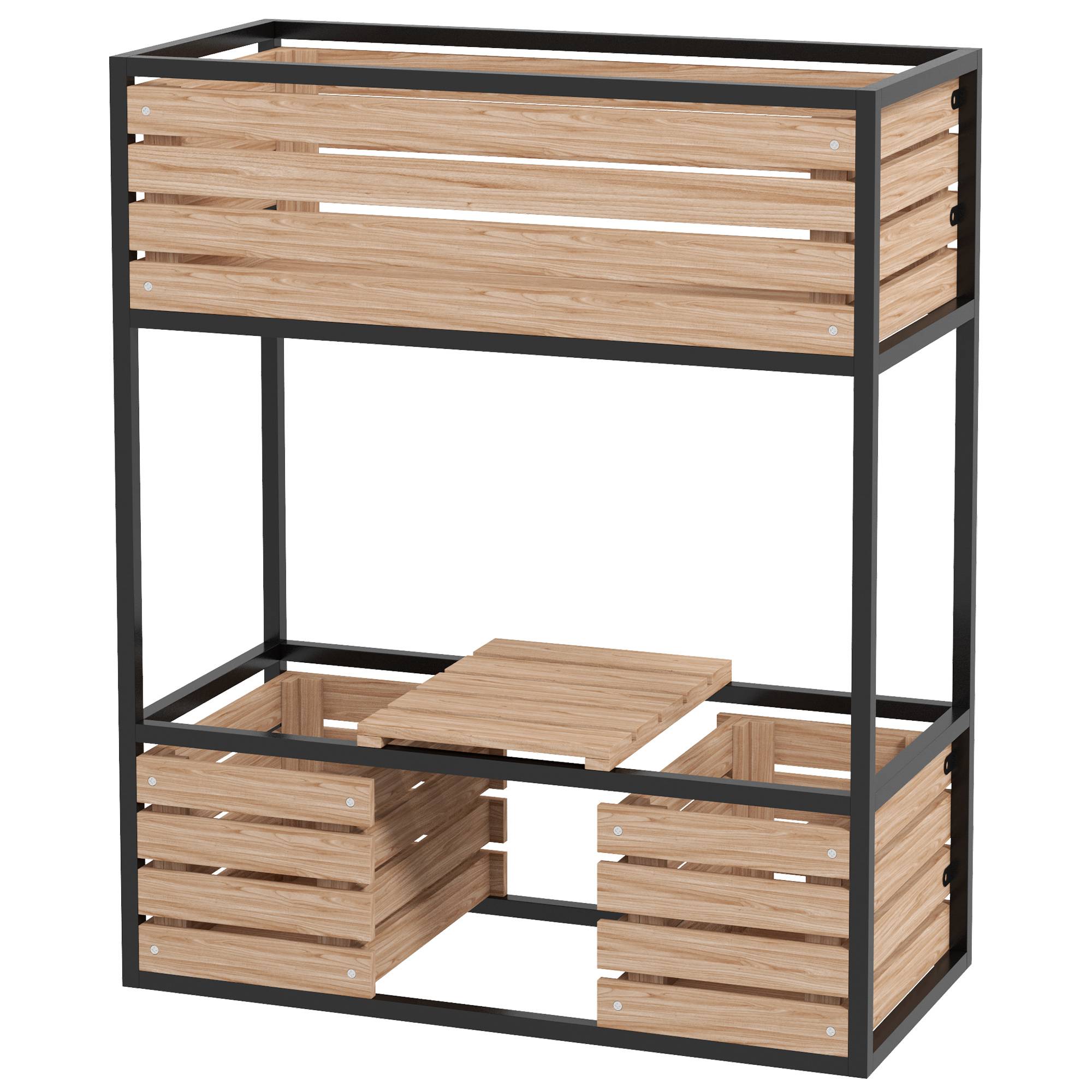 Sans Marque - Jardinière surélevée support fleurs bac 3 bacs 83x39x100 cm naturel/noir - Image 2